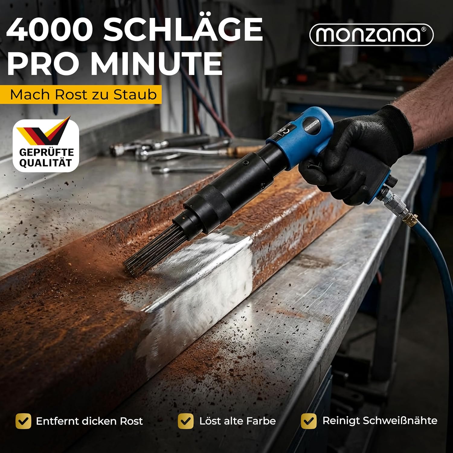 MONZANA® Druckluft Nadelentroster Ersatzkopf 4000 U/min bis 260 l/min Nadelpistole Entroster Rost Lackentferner — Ansicht 2