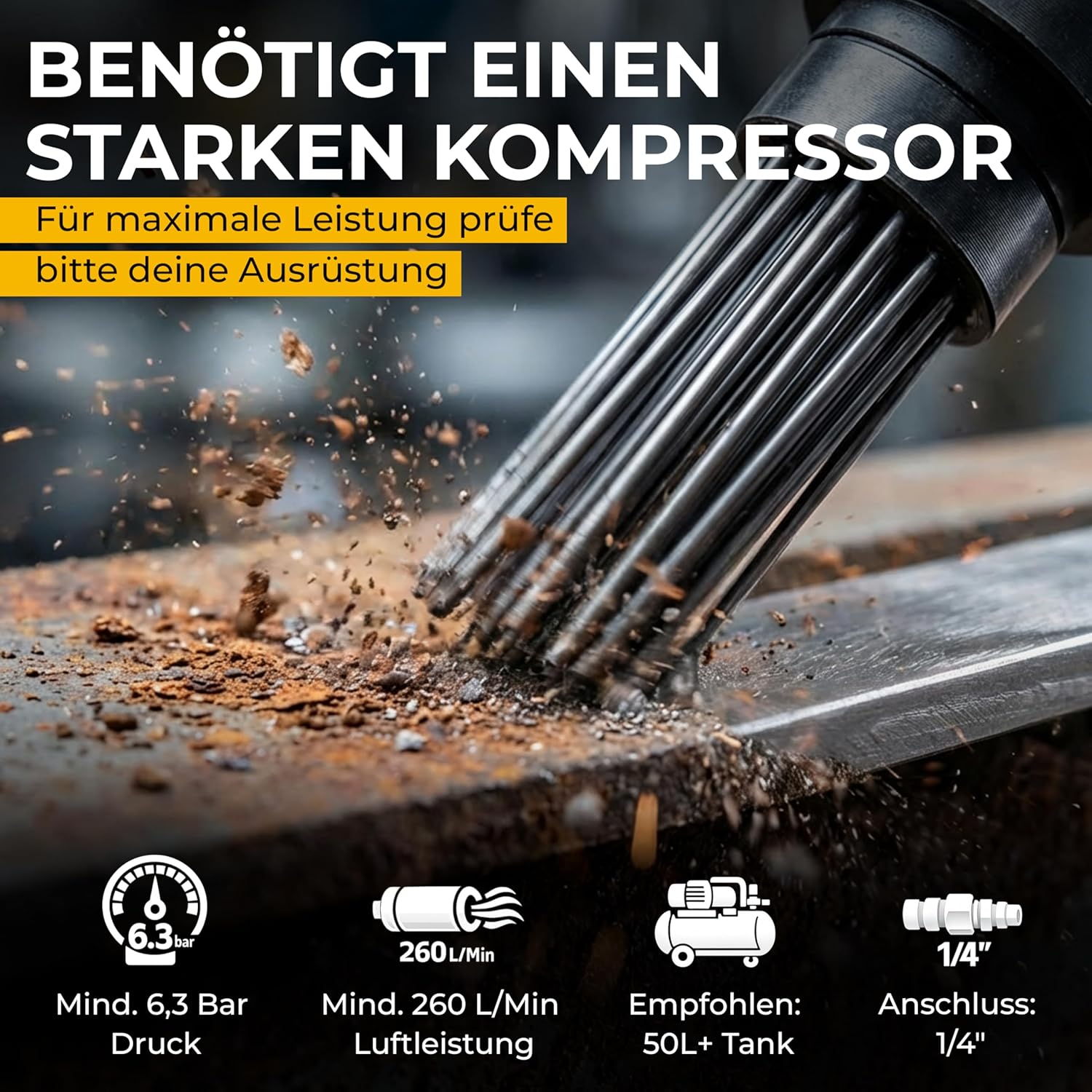MONZANA® Druckluft Nadelentroster Ersatzkopf 4000 U/min bis 260 l/min Nadelpistole Entroster Rost Lackentferner — Ansicht 3