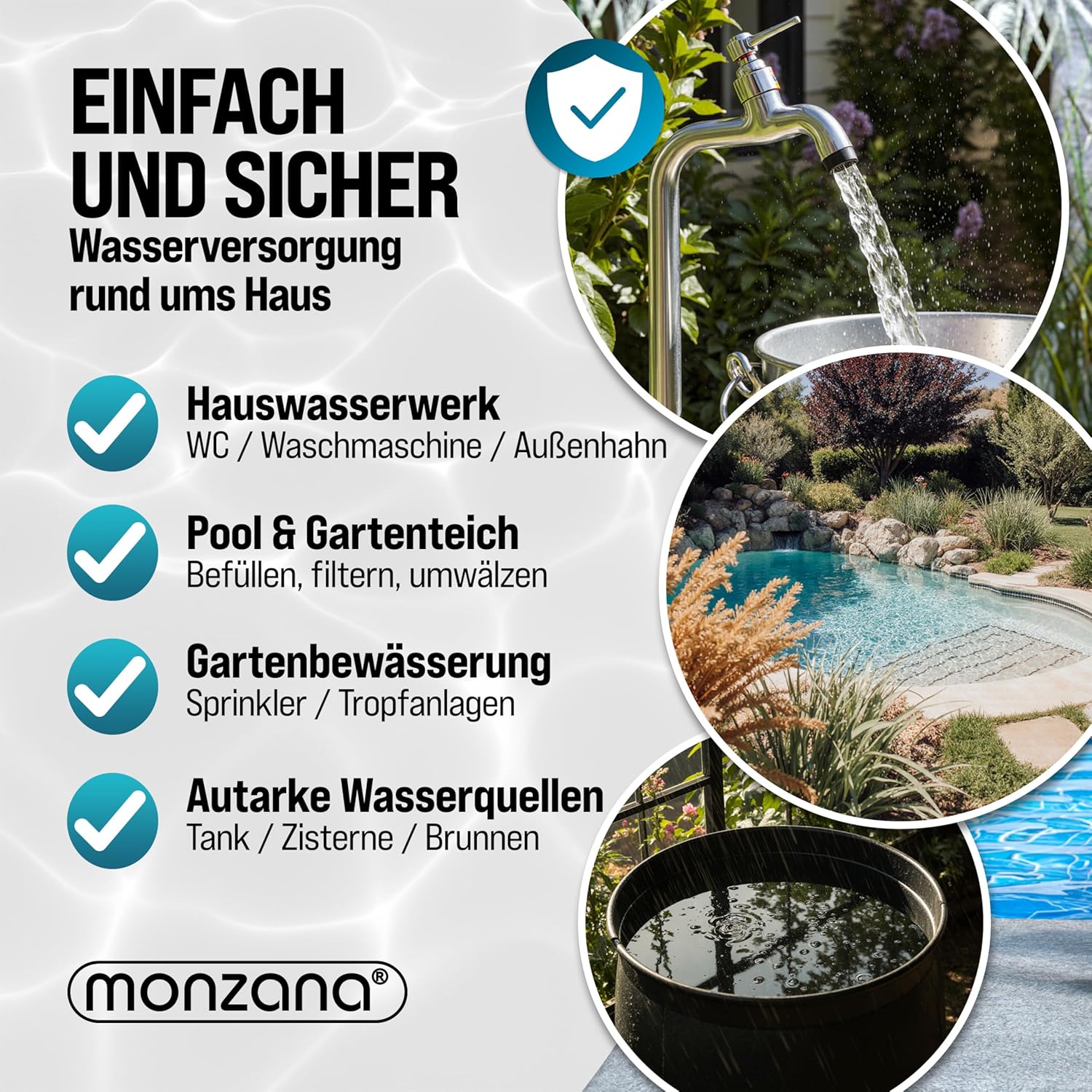 MONZANA® Druckschalter Wasserpumpe mit Kabel 10 Bar Trockenlaufschutz Pumpensteuerung Hauswasserwerk Druckwächter Gartenpumpe Drucktaster — Ansicht 5