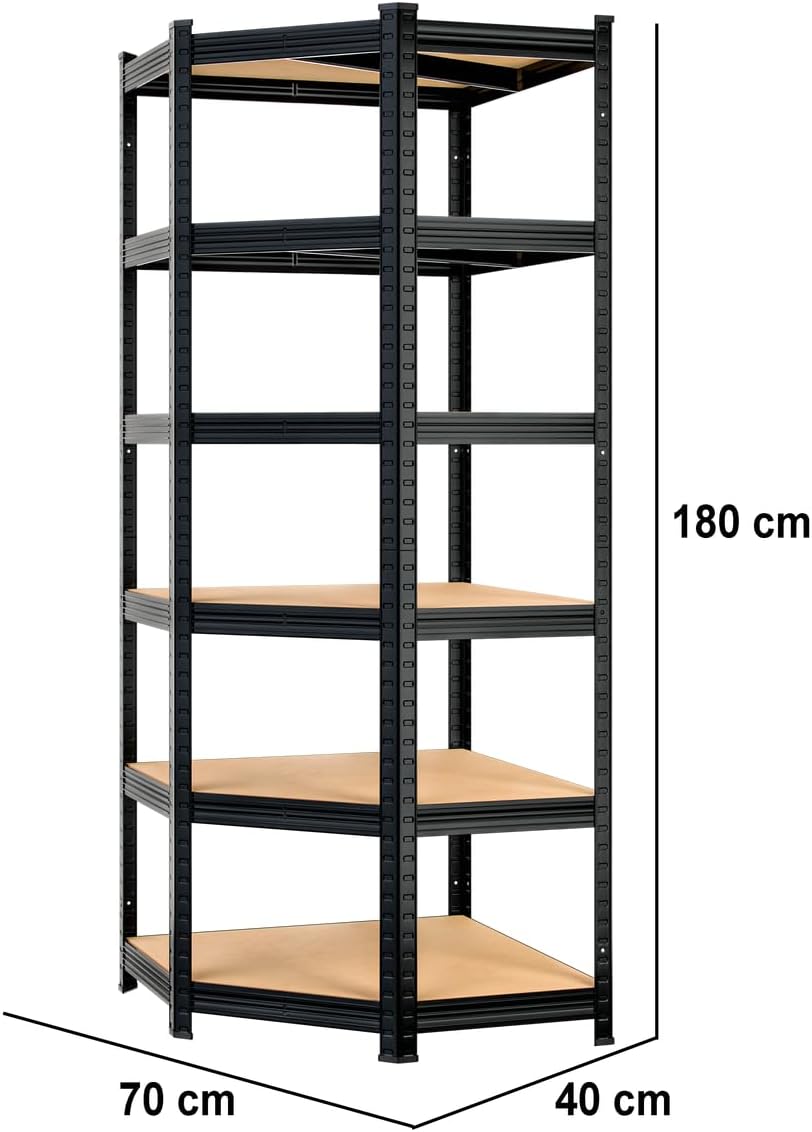 Monzana® Eckregal Premium Lagerregal 180x70x40cm 1050kg 6 MDF-Platten Regal Schwerlastregal Kellerregal Steckregal Werkstattregal Schwarz — Ansicht 3