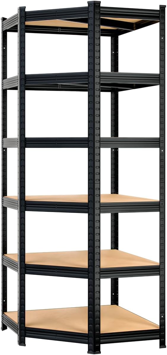 Monzana® Eckregal Premium Lagerregal 180x70x40cm 1050kg 6 MDF-Platten Regal Schwerlastregal Kellerregal Steckregal Werkstattregal Schwarz