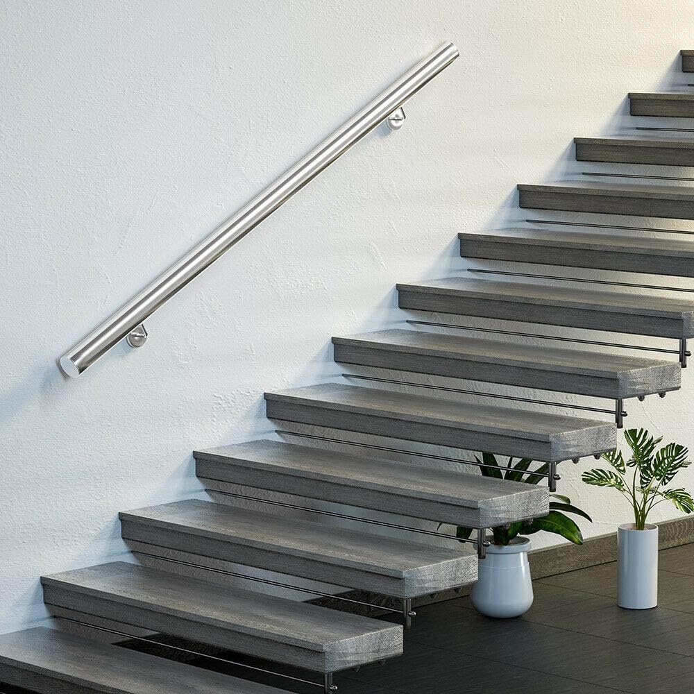 MONZANA® Edelstahl Handlauf V2A Geländer Treppengeländer 200 cm Wandhalterung Verbindung Verschlusskappen Innen & Außen — Ansicht 2