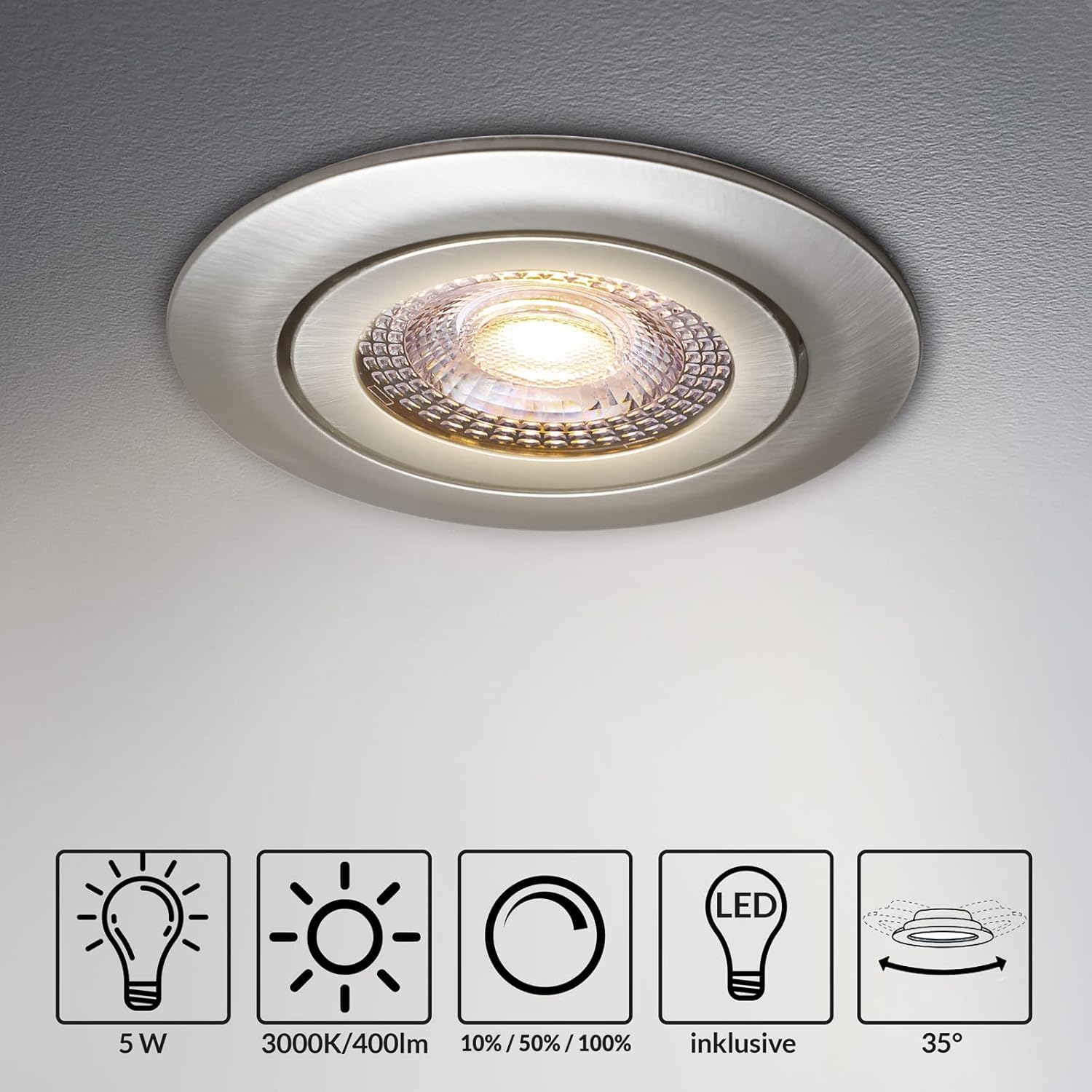 Monzana Einbaustrahler 12er Set LED Flach Dimmbar 68mm Schwenkbar Warmweiß Silber Rund 230V Spots Deckenspots Einbauleuchten Deckenstrahler Lampe — Ansicht 3