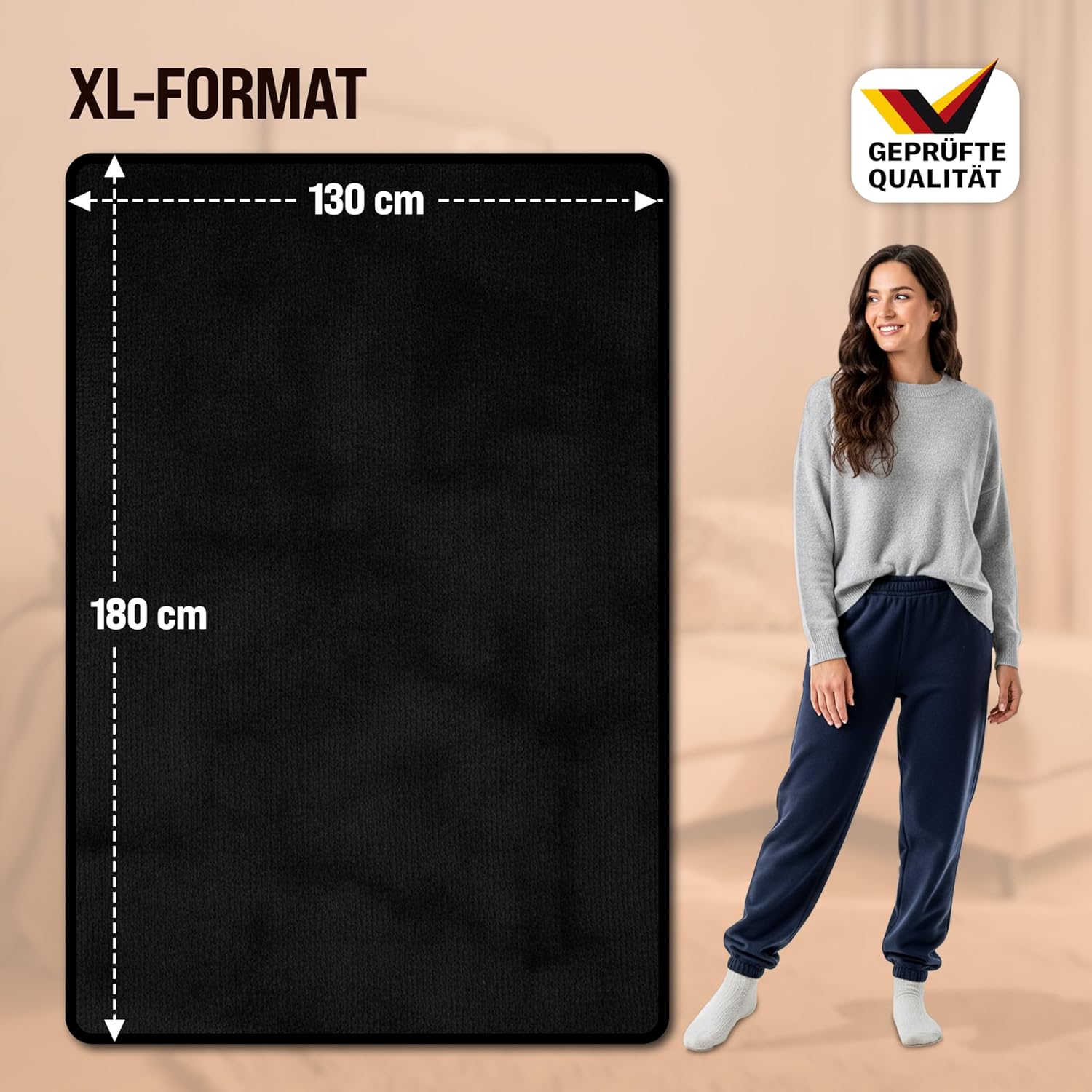 Monzana® Elektrische Heizdecke 180x130cm 120W 10 Heizstufen 10h Timer Abschaltautomatik Überhitzungsschutz waschbar Fleece Wärmedecke für Bett schwarz — Ansicht 3