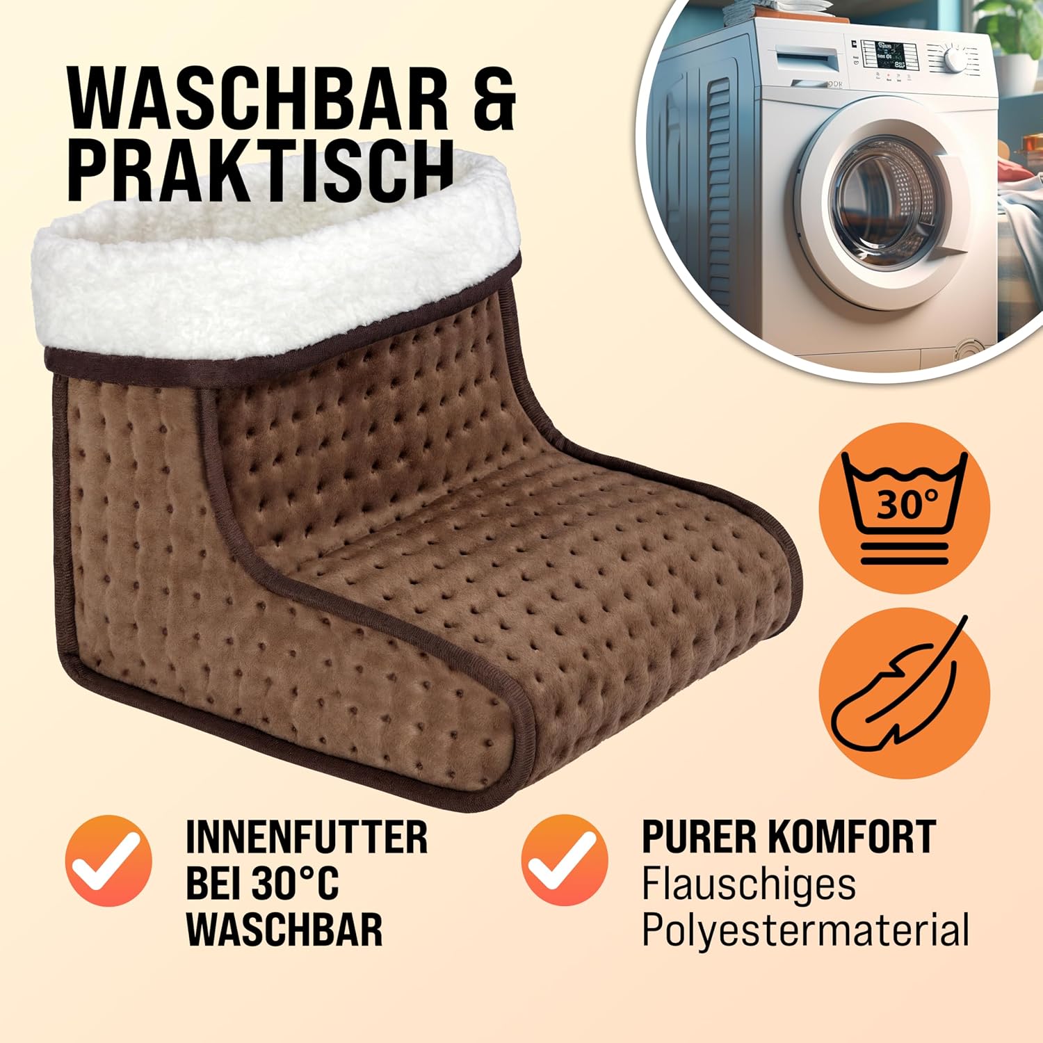 MONZANA® elektrischer Fußwärmer 6 Heizstufen 90min Timer Größe 47 Fußheizung Wärmeschuh Überhitzungsschutz waschbar braun — Ansicht 2
