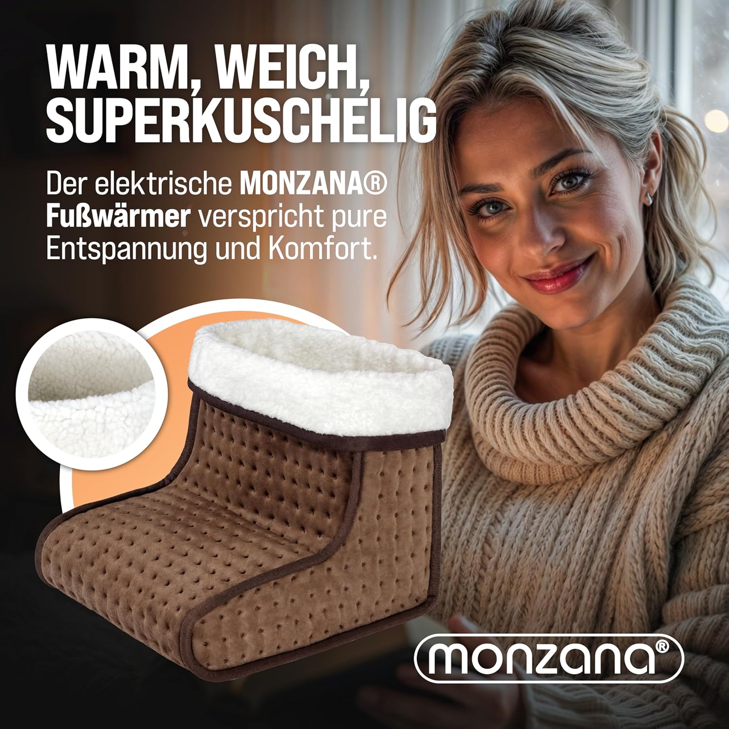 MONZANA® elektrischer Fußwärmer 6 Heizstufen 90min Timer Größe 47 Fußheizung Wärmeschuh Überhitzungsschutz waschbar braun — Ansicht 4