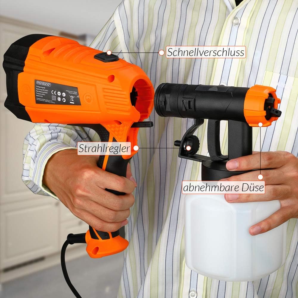 MONZANA® elektrisches Farbsprühsystem 800ml/min Behälter 500 W 3 Sprühmuster Farbsprühpistole Spritzpistole Lackierpistole Farbsprühgerät Einfülltrichter — Ansicht 3
