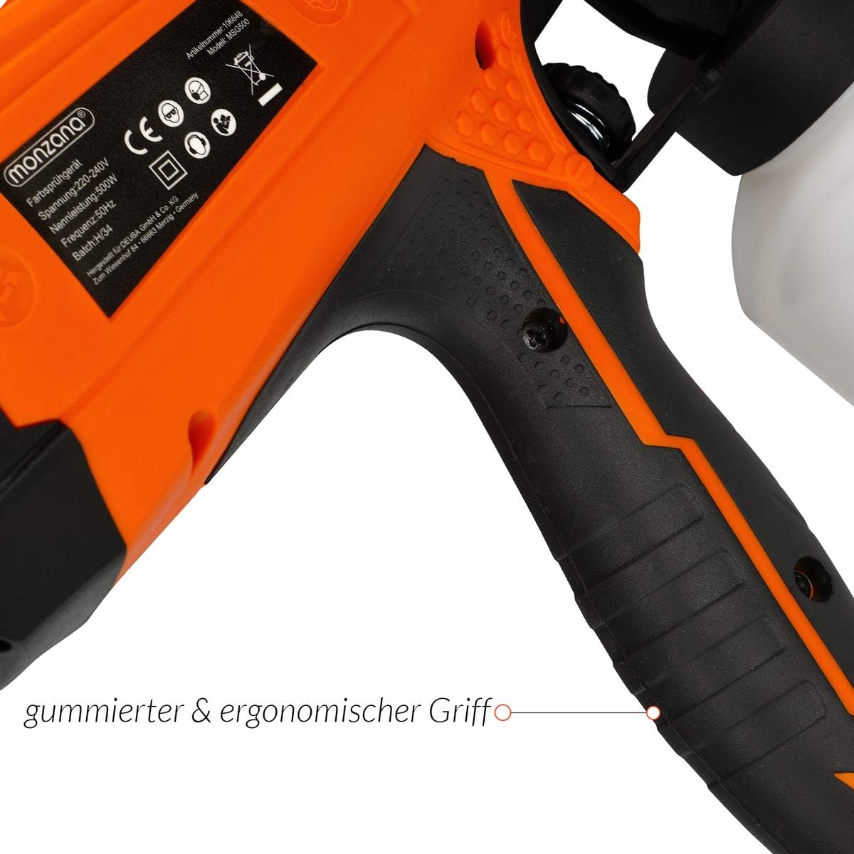 MONZANA® elektrisches Farbsprühsystem 800ml/min Behälter 500 W 3 Sprühmuster Farbsprühpistole Spritzpistole Lackierpistole Farbsprühgerät Einfülltrichter — Ansicht 6