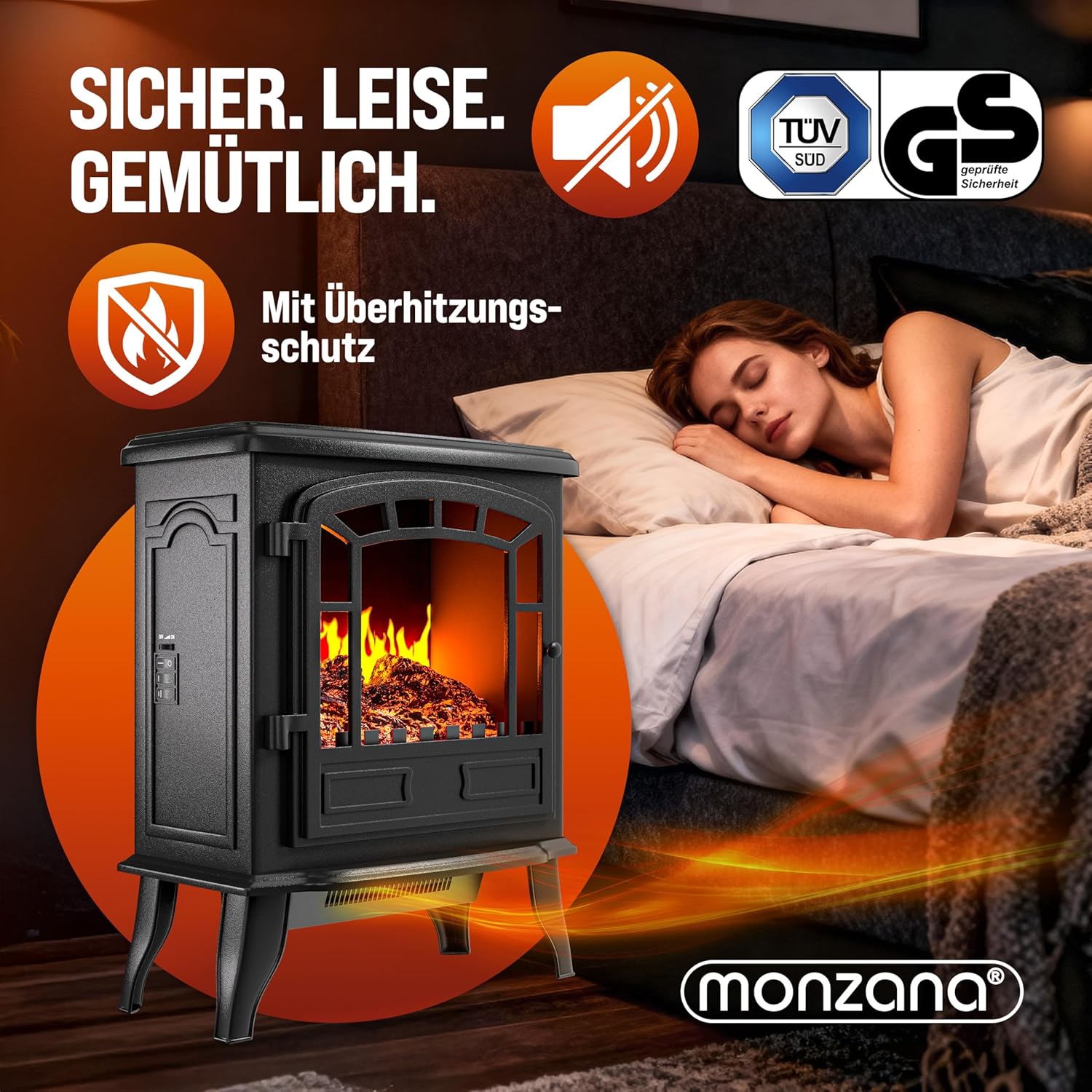 MONZANA® Elektrokamin mit LED Flammeneffekt Heizlüfter 2000W 2 Heizstufen Kamin Ofen Heizung Wohnzimmer 39x24x57cm Schwarz — Ansicht 2