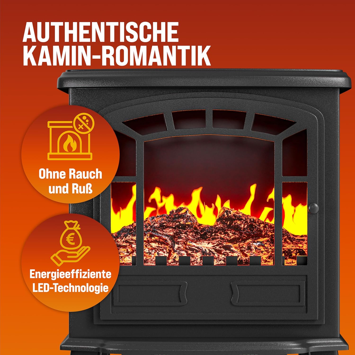 MONZANA® Elektrokamin mit LED Flammeneffekt Heizlüfter 2000W 2 Heizstufen Kamin Ofen Heizung Wohnzimmer 39x24x57cm Schwarz — Ansicht 6
