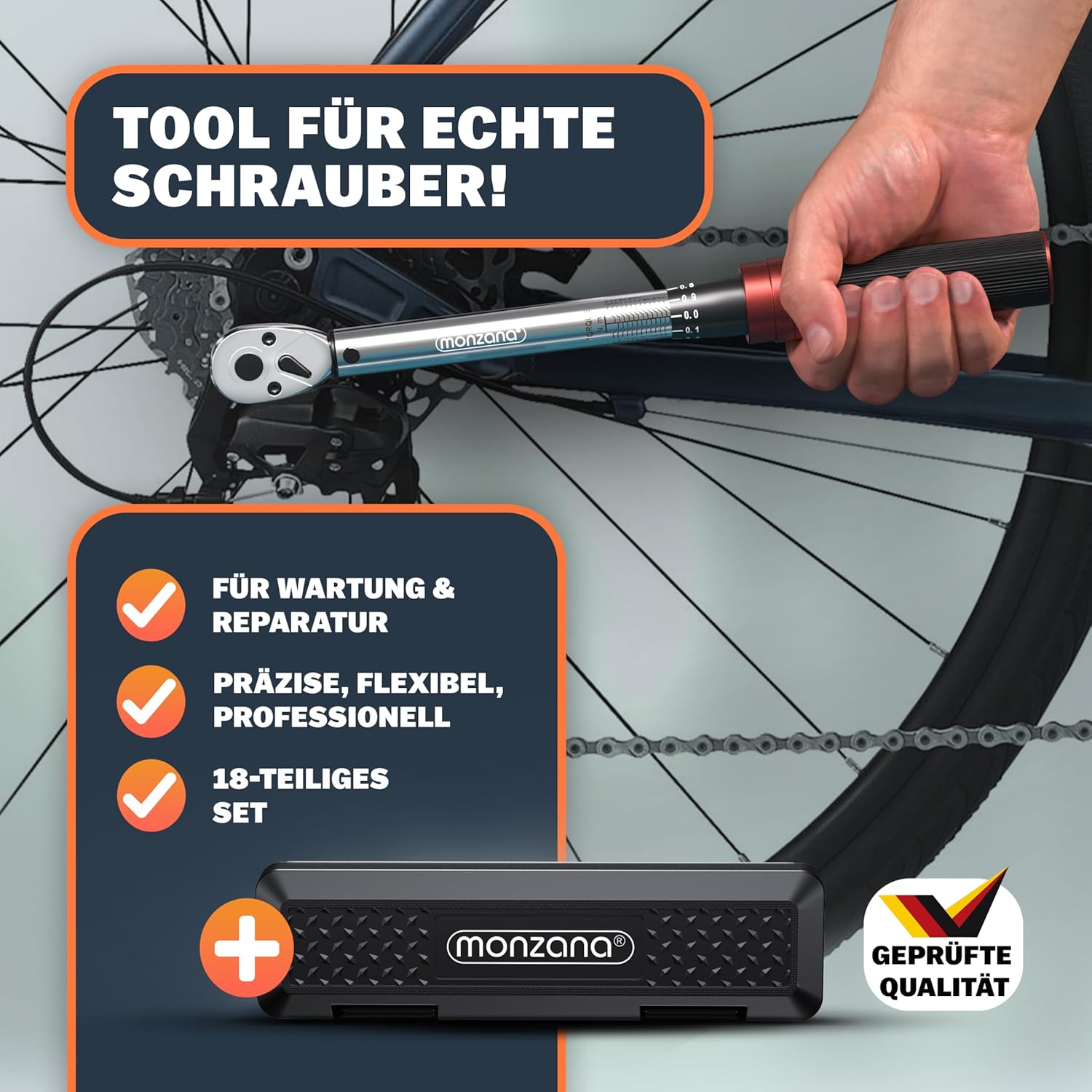 MONZANA® Fahrradmontageständer 30 kg mit Drehmomentschlüssel 1/4 Zoll Set Profi klappbar Tragetasche Reifenheber 1-25 Nm Bitset Transportbox — Ansicht 6