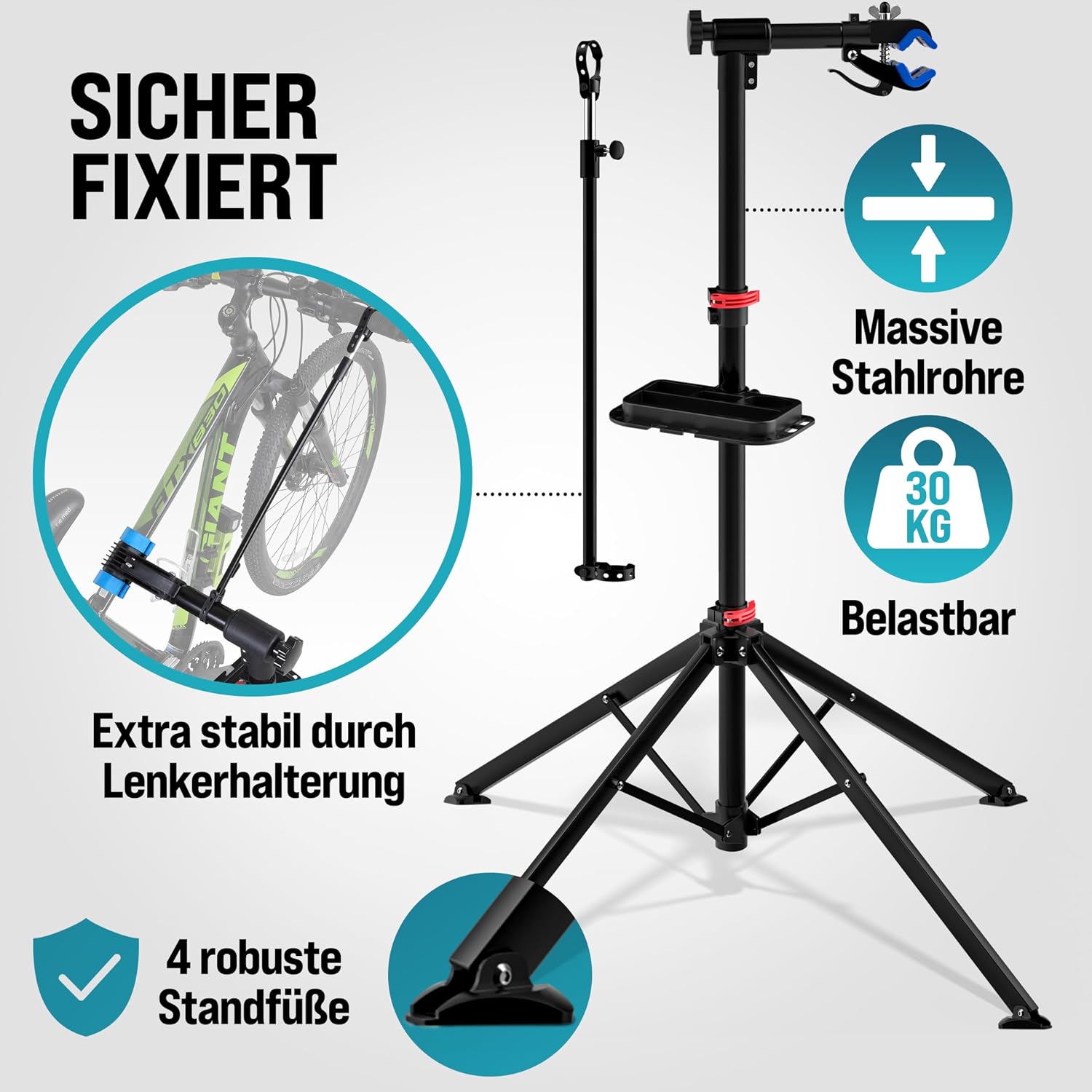 Monzana® Fahrradmontageständer Profi 30 kg Tragetasche Reifenheber Werkzeugablage Stahl klappbar höhenverstellbar Reparaturständer Fahrrad — Ansicht 2