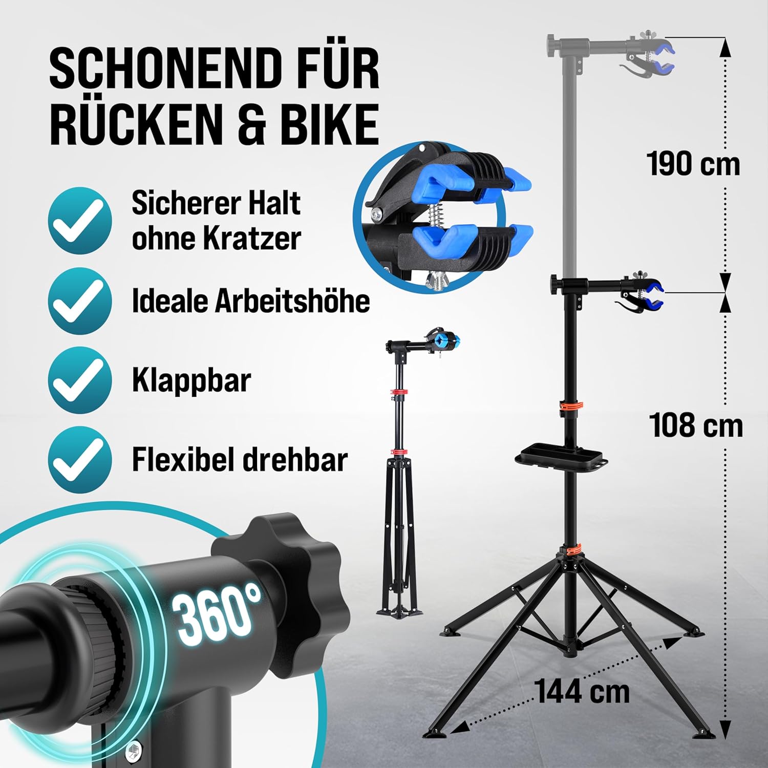 Monzana® Fahrradmontageständer Profi 30 kg Tragetasche Reifenheber Werkzeugablage Stahl klappbar höhenverstellbar Reparaturständer Fahrrad — Ansicht 4