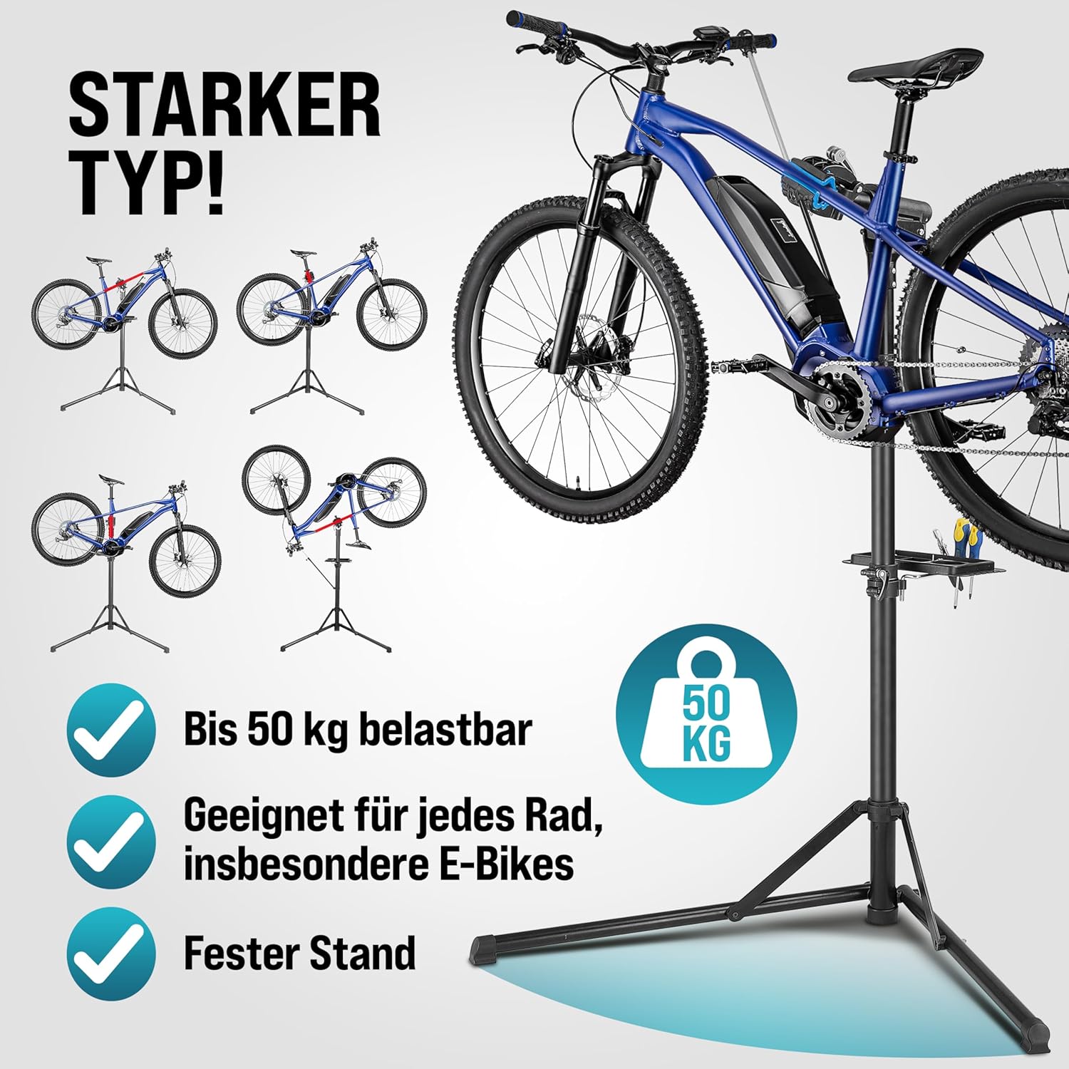 Monzana® Fahrradmontageständer Profi 50 kg für E-Bike Tragetasche Reifenheber Werkzeugablage Stahl klappbar höhenverstellbar Reparaturständer Fahrrad — Ansicht 2