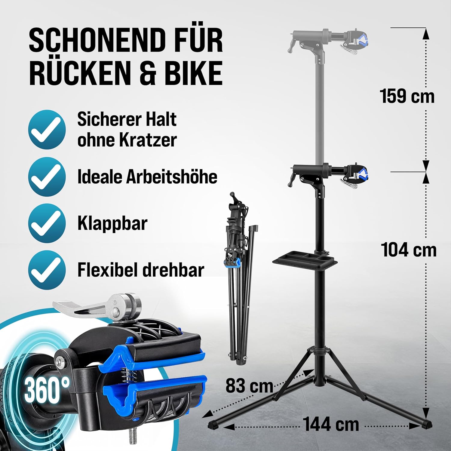 Monzana® Fahrradmontageständer Profi 50 kg für E-Bike Tragetasche Reifenheber Werkzeugablage Stahl klappbar höhenverstellbar Reparaturständer Fahrrad — Ansicht 5