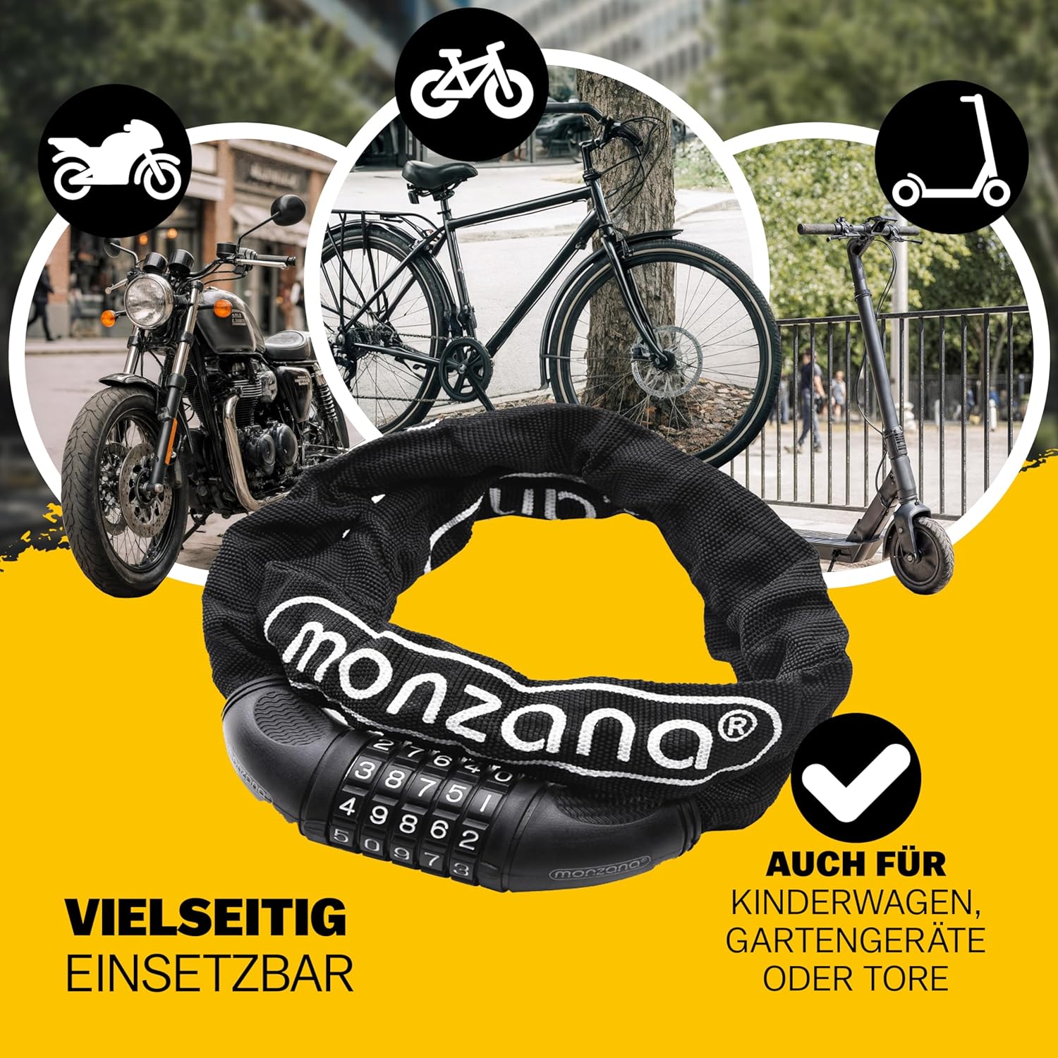 MONZANA® Fahrradschloss 90cm Zahlencode 6mm Stahlkettenglieder 5-stelliges Motorrad Fahrrad Zahlenschloss Kettenschloss — Ansicht 6