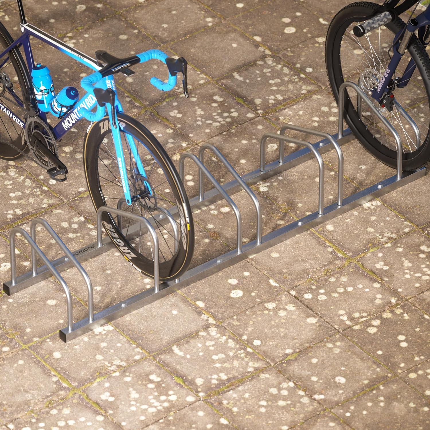 MONZANA® Fahrradständer für 5 Fahrräder 37cm Radabstand 30-65mm Reifenbreite rostfreier Stahl selbstsichernde Schrauben Boden oder Wandmontage Mehrfachständer Fahrradhalter Aufstellständer Radständer — Ansicht 2