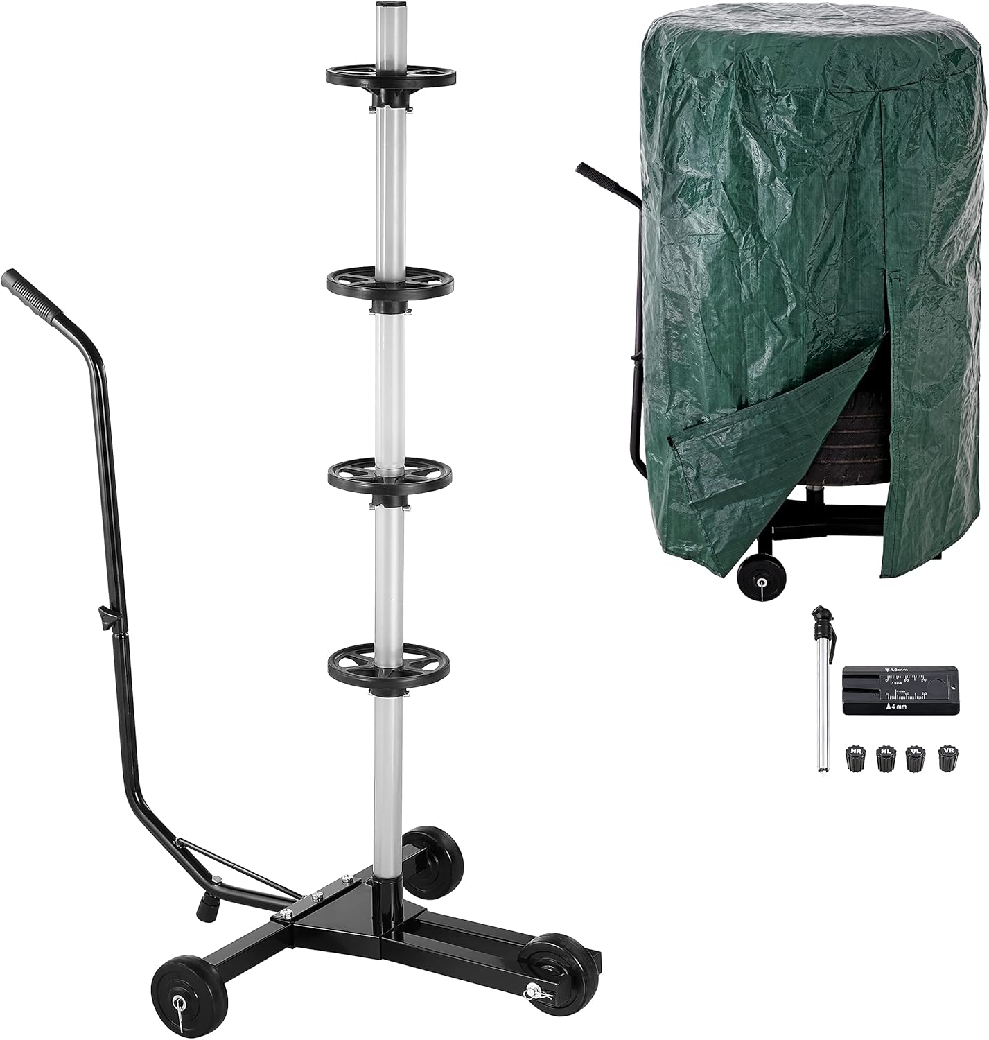 Monzana® Felgenbaum Fahrbar Reifenständer mit Schutzhülle Reifenmarkierer für 4 Autoreifen 225mm Reifenbaum 100kg Belastbar Felgenständer Aufbewahrung