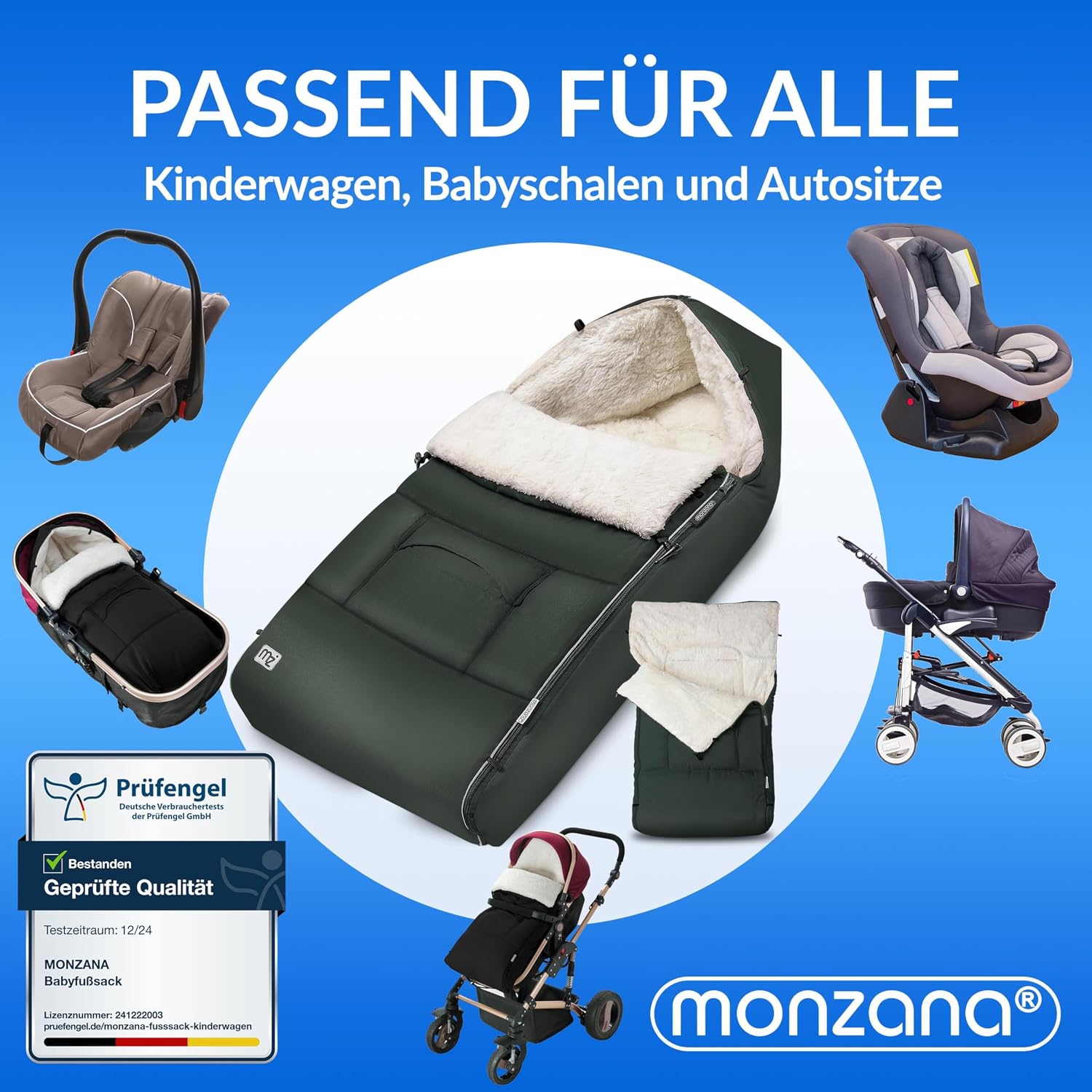 MONZANA® Fußsack für Kinderwagen Baby Winter mit Handwärmer Reflektoren Reißverschluss Buggy Waschbar Babyschale Schlafsack Kuschelig Dunkelgrün — Ansicht 3