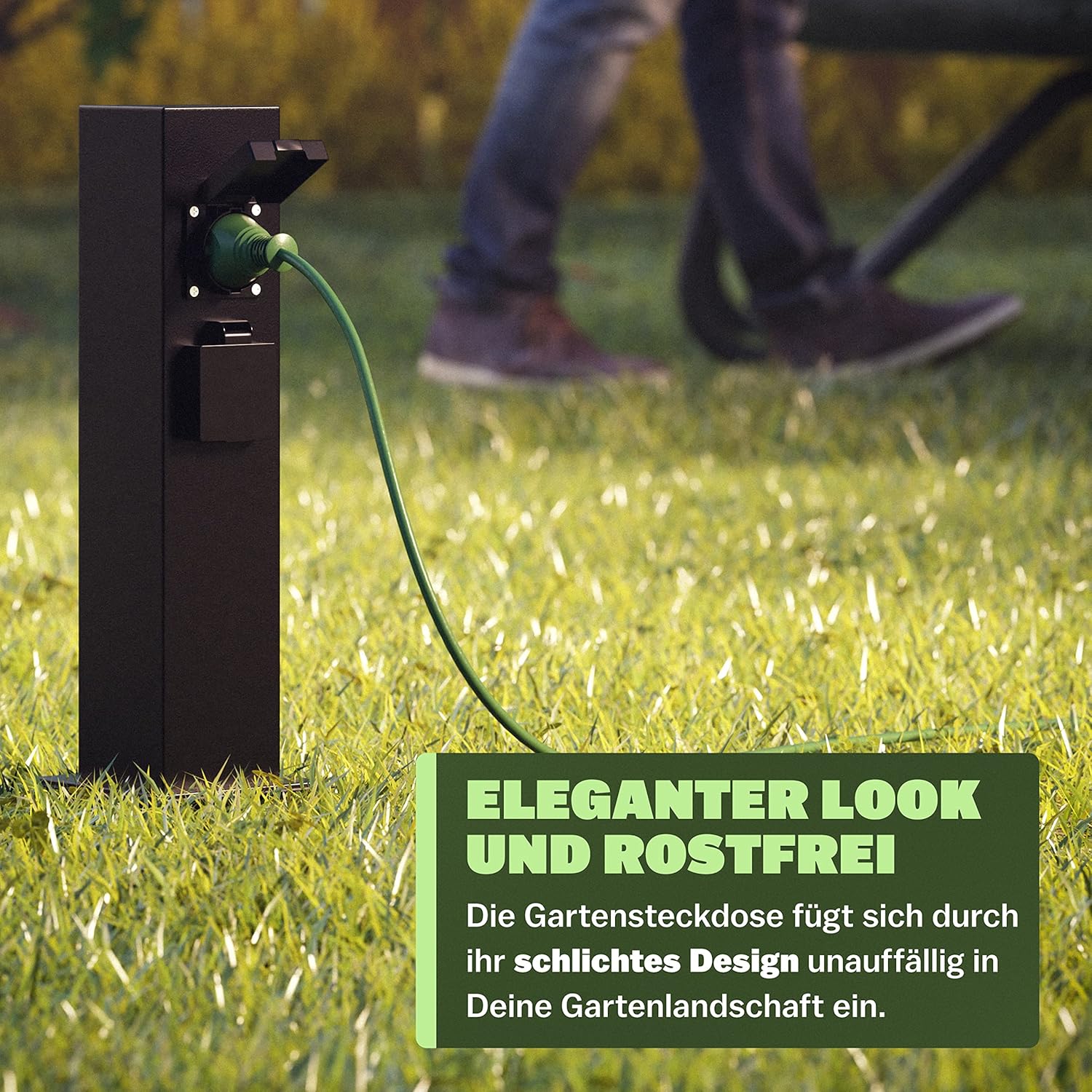 MONZANA® Gartensteckdose 4fach IP44 Metallspieß Garten Außensteckdose Steckdosensäule Mehrfachsteckdose Steckdosenverteiler Outdoor Edelstahl Schwarz — Ansicht 5