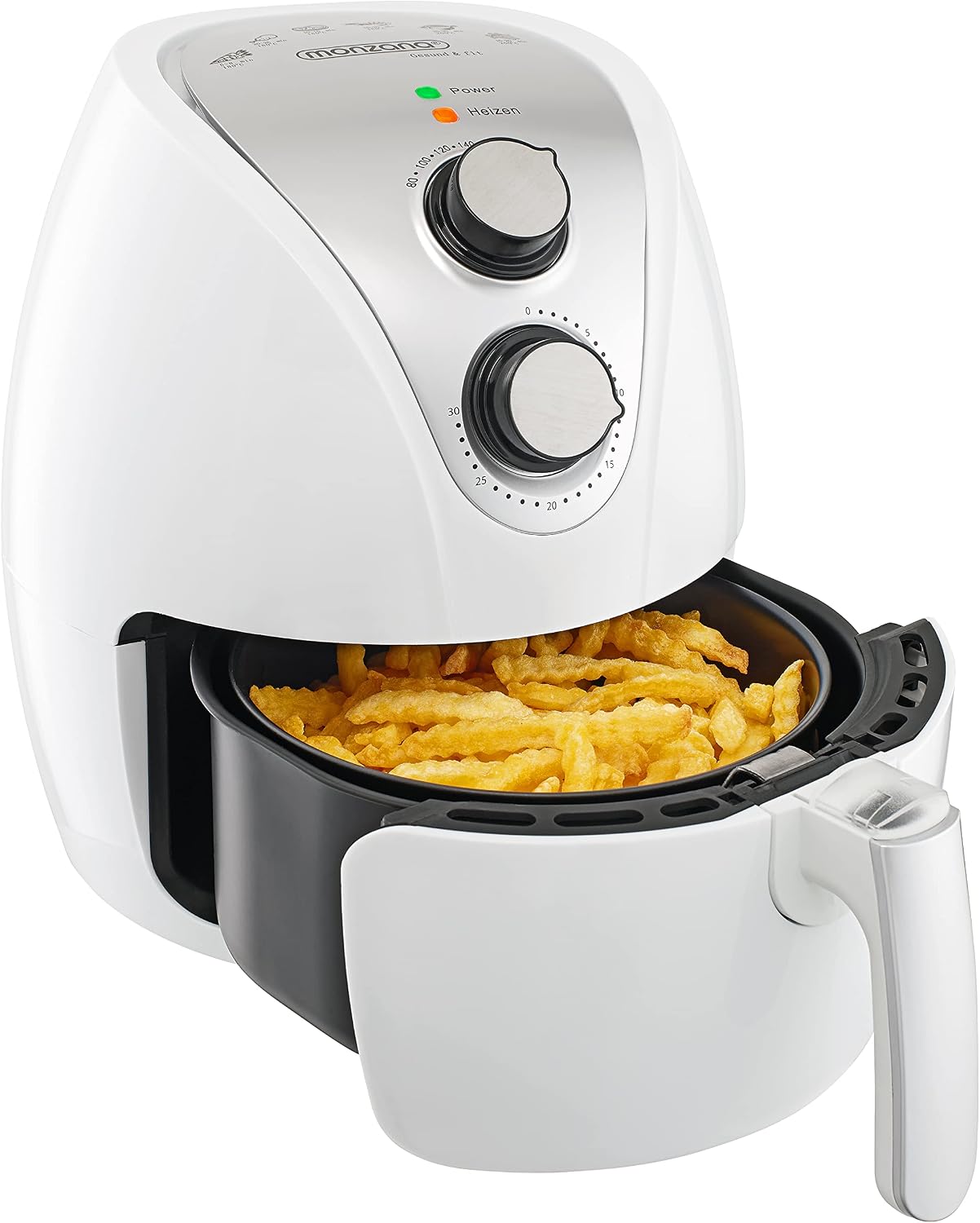MONZANA® Heißluftfritteuse 3,6L Edelstahl - Air Fryer Mit Antihaftbeschichtung, Timereinstellung, Temperatureinstellung 80-200°C, 1500W, Spülmaschinengeeignet, Automatische Abschaltung