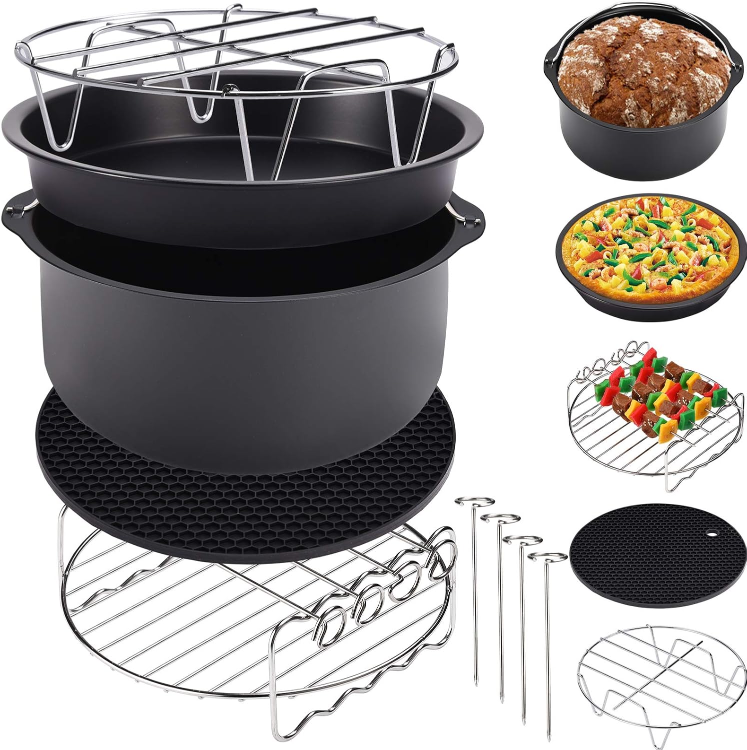 MONZANA® Heißluftfritteuse 6,5 Liter inkl. Kuchenform Pizzapfanne Grillrost Heißluftofen 1850 W ohne Fett Öl Küche Rezeptheft Kunststoff Schwarz — Ansicht 2