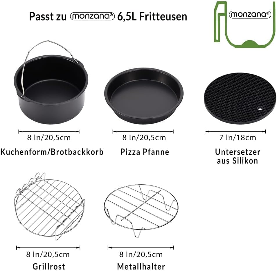 MONZANA® Heißluftfritteuse 6,5 Liter inkl. Kuchenform Pizzapfanne Grillrost Heißluftofen 1850 W ohne Fett Öl Küche Rezeptheft Kunststoff Schwarz — Ansicht 5