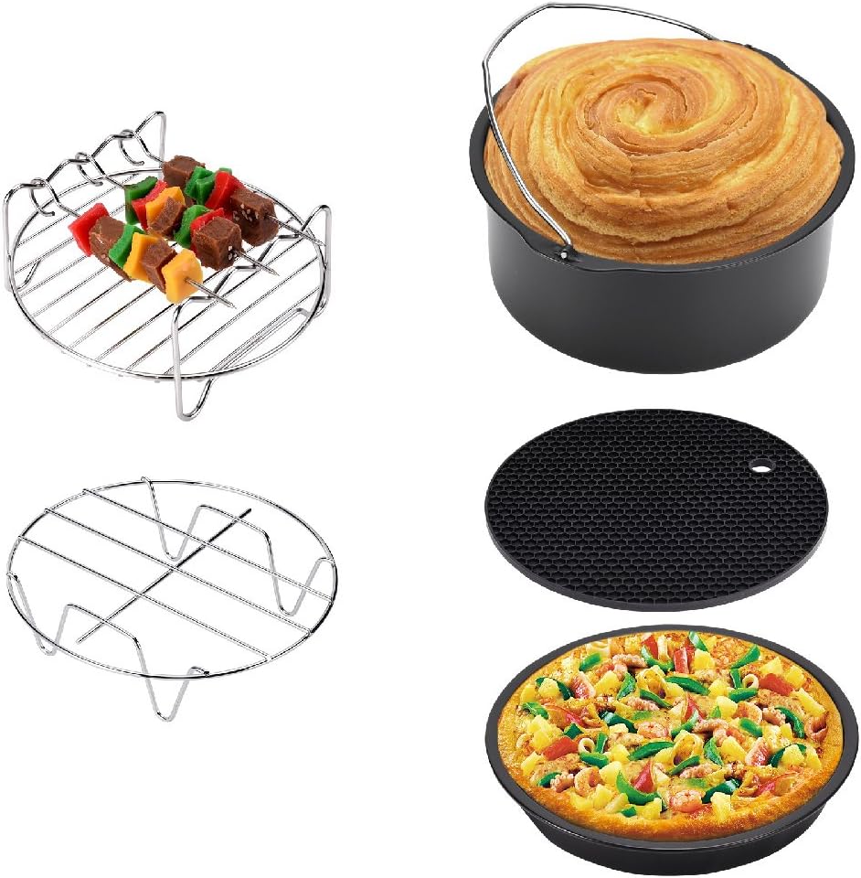 MONZANA® Heißluftfritteuse Zubehör 8tlg. Fritteuse Set inkl. Brotbackkorb 3,6L Pizzapfanne Silikonpfanne Grillrost Spieße — Ansicht 2