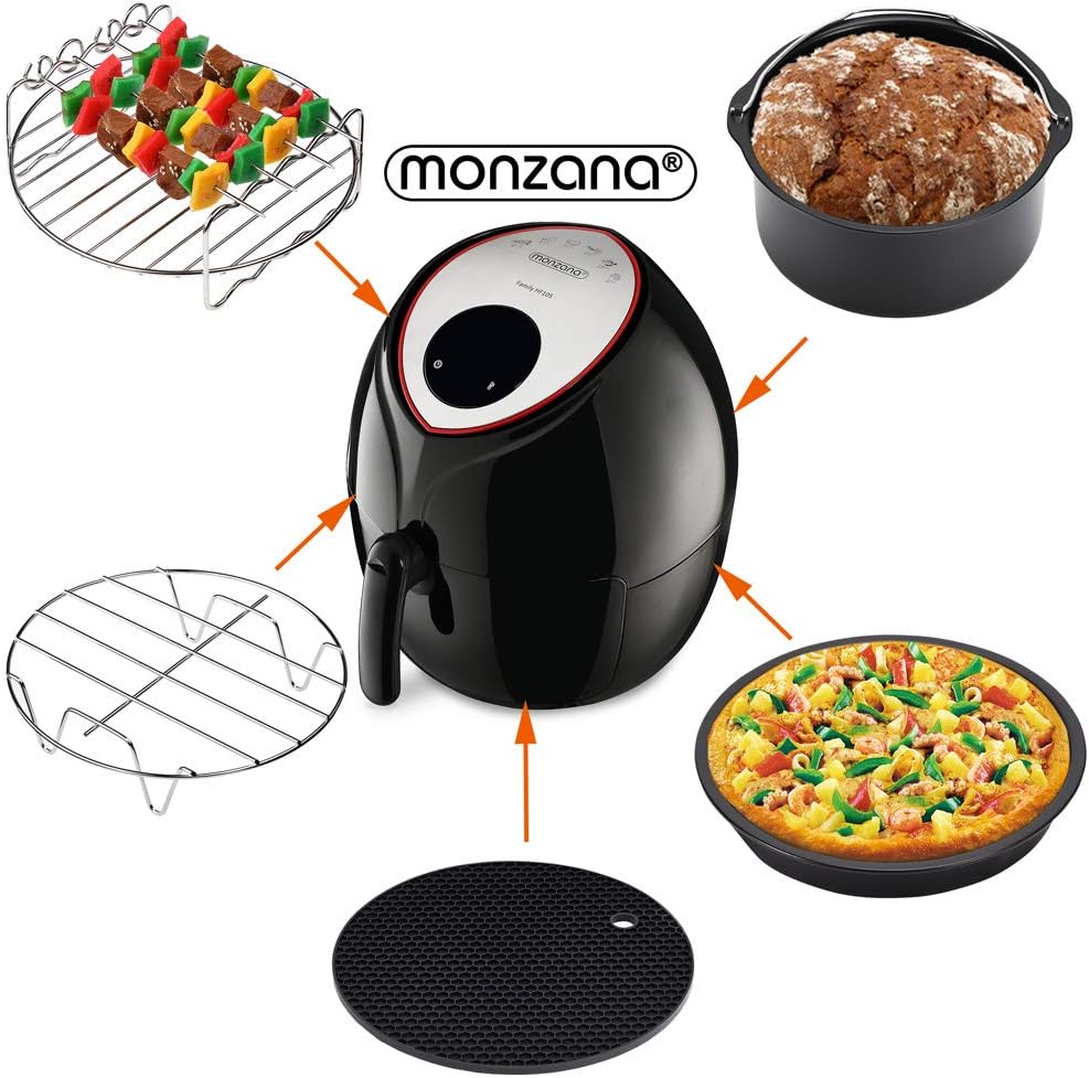 MONZANA® Heißluftfritteuse Zubehör XL 6,5L Fritteuse Set 9tlg mit Brotbackkorb Pizzapfanne Silikonpfanne Grillrost Spieße — Ansicht 3