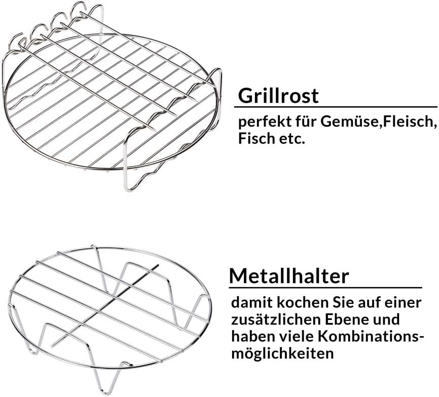 MONZANA® Heißluftfritteuse Zubehör XL 6,5L Fritteuse Set 9tlg mit Brotbackkorb Pizzapfanne Silikonpfanne Grillrost Spieße — Ansicht 5