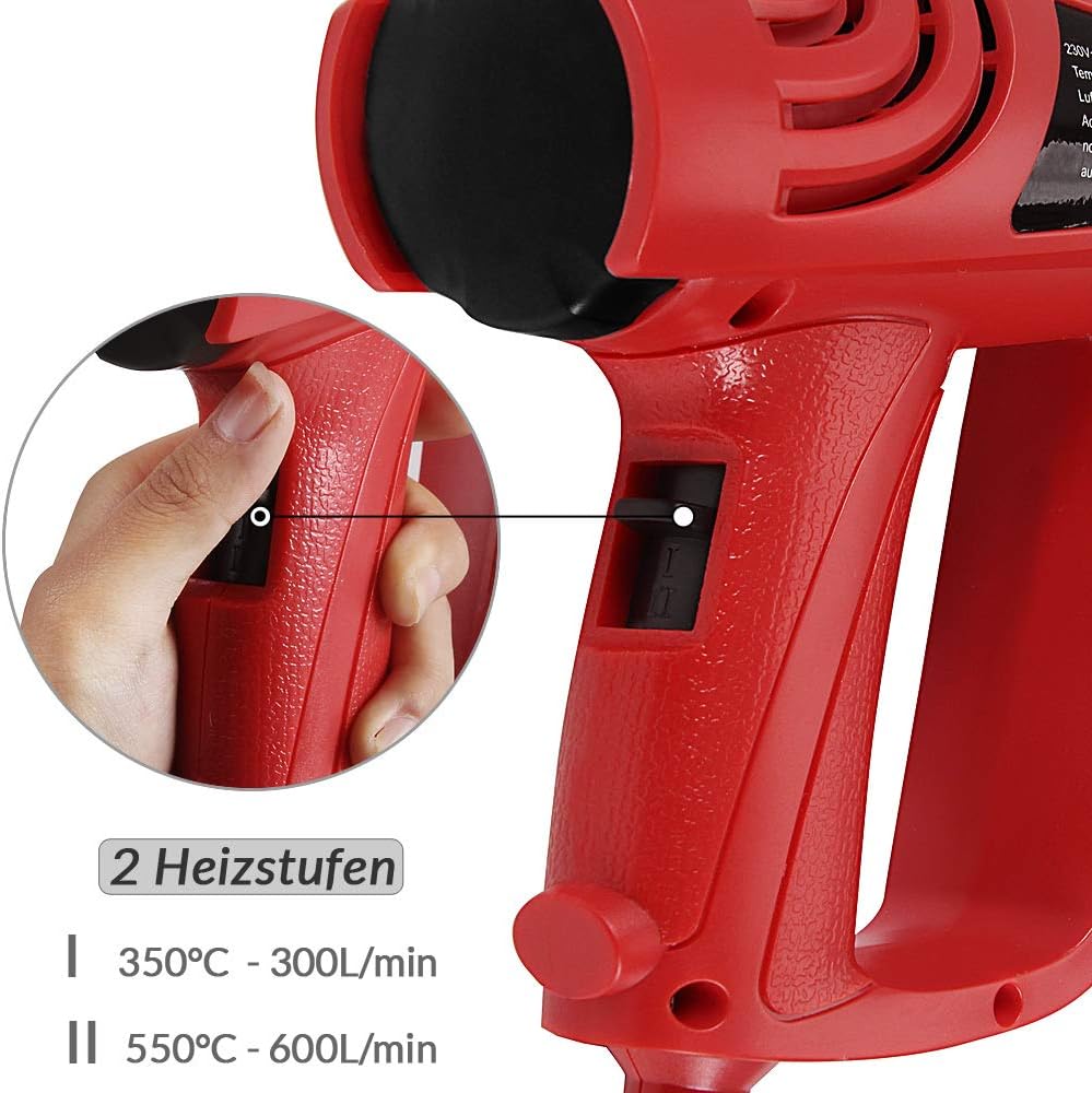MONZANA® Heißluftpistole 2000 W mit Koffer mit 4 Düsen Farbkratzer 2 Heizstufen Heißluftfön Heißluftgebläse Grillanzünder — Ansicht 5