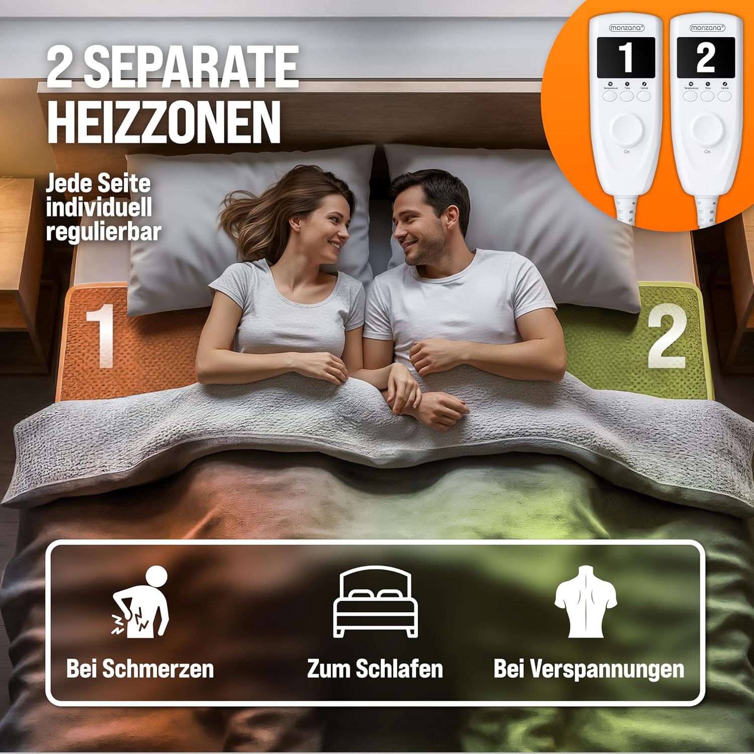Monzana® Heizdecke Wärmeunterbett 160x140cm Timer Coral Fleece 2x60W grau Doppelheizdecke Überhitzungsschutz waschbar — Ansicht 5