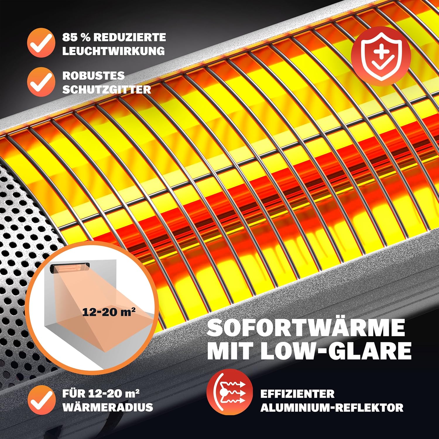 MONZANA® Infrarot Heizstrahler Goldröhre 3000W App Steuerung 3 Stufen Fernbedienung Outdoor Wärmestrahler Terrassenheizer Terrassenstrahler Silber — Ansicht 4