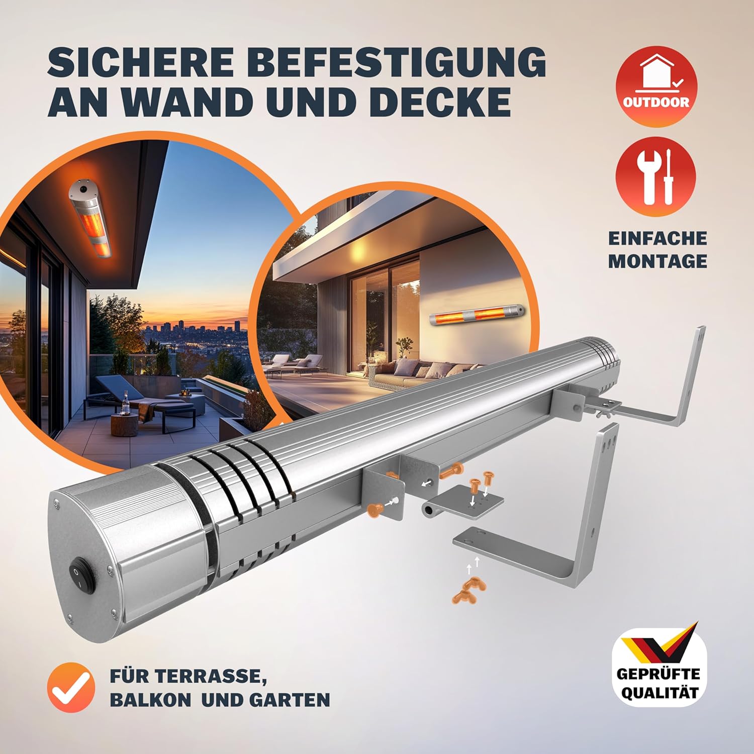 MONZANA® Infrarot Heizstrahler Goldröhre 3000W App Steuerung 3 Stufen Fernbedienung Outdoor Wärmestrahler Terrassenheizer Terrassenstrahler Silber — Ansicht 5