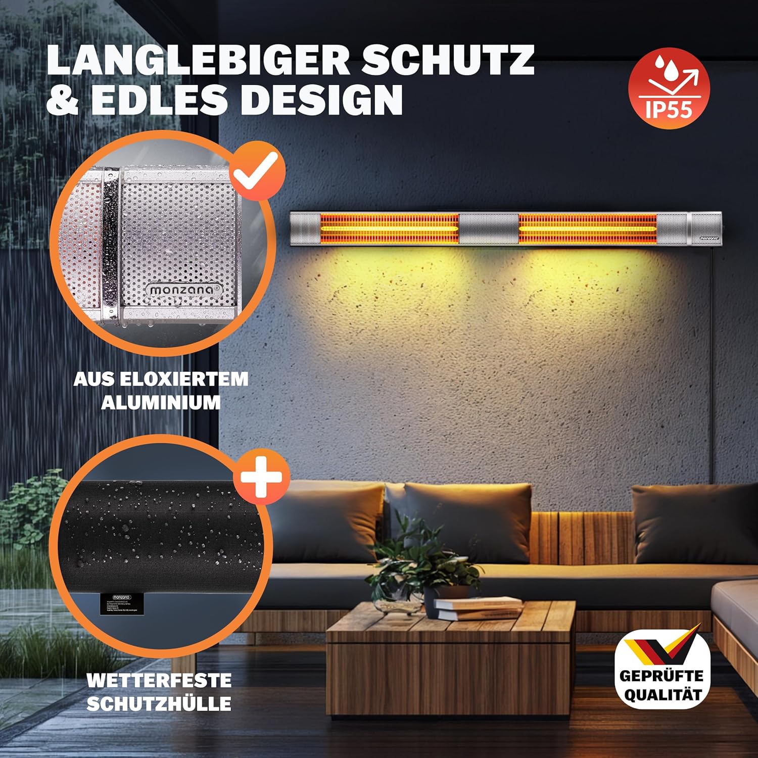 MONZANA® Infrarot Heizstrahler Goldröhre 3000W App Steuerung 3 Stufen Fernbedienung Outdoor Wärmestrahler Terrassenheizer Terrassenstrahler Silber — Ansicht 6