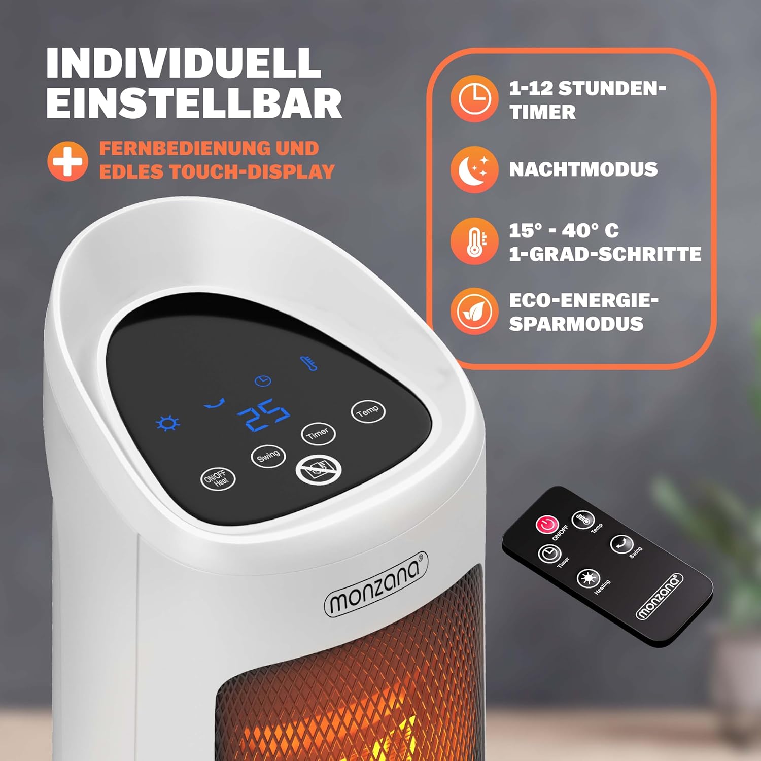 Monzana® Keramik Heizlüfter 2000W 4 Betriebsmodi 15-40°C Energiesparend 120° Oszillation Timer Leise Fernbedienung Elektroheizung Heizstrahler Weiss — Ansicht 5