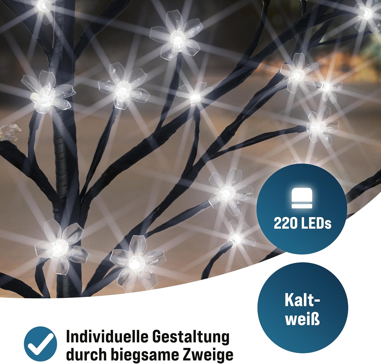 MONZANA® Kirschbaum Beleuchtet 220 cm 220 LED Kaltweiß Außen Innen Timer Künstlich Weihnachten Weihnachtsdeko Kirschblütenbaum Leuchtbaum Lichterbaum — Ansicht 2