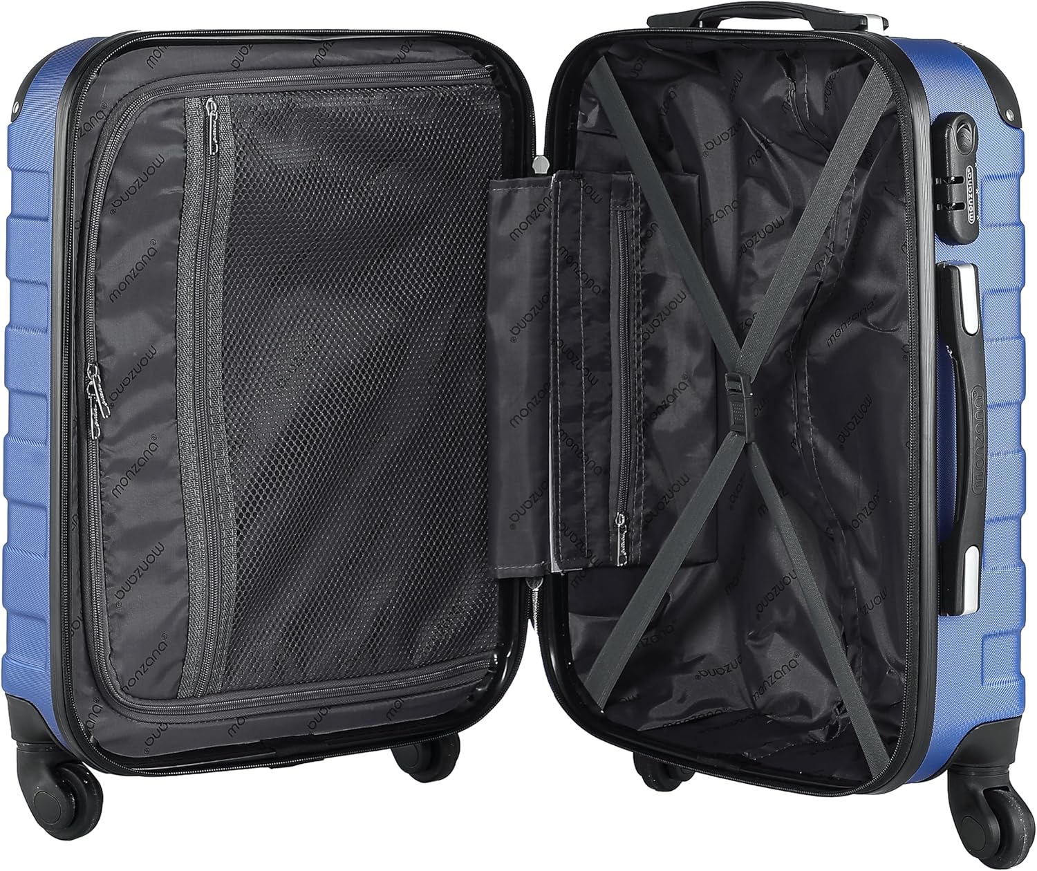 Monzana® Koffer Essential Größe XL Reisekoffer 120 Liter Volumen Hartschale Gel-Griffe 4 Rollen Kantenschutz Hardcase Schloss Füße Trolley Rollkoffer Blau — Ansicht 2