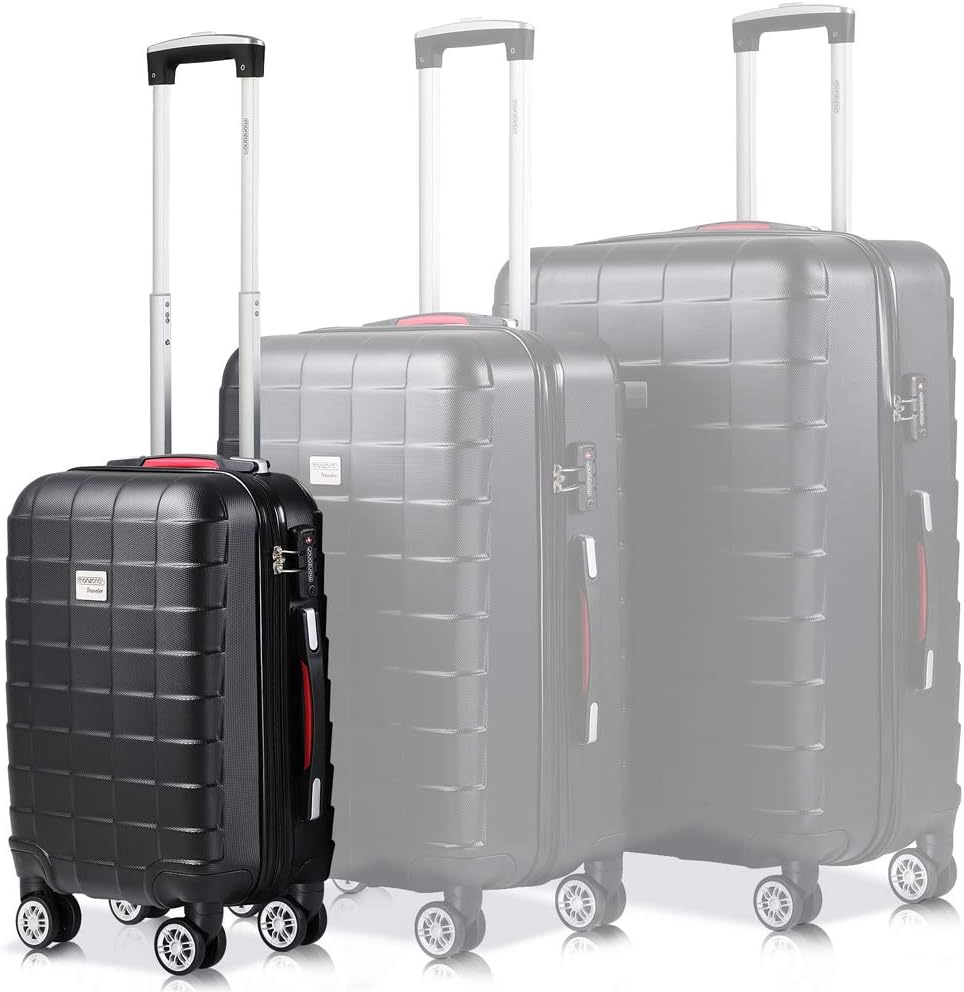 MONZANA Koffer Handgepäck Trolley mit TSA Schloss Zwillingsrollen Teleskopgriff Standfüße Größe M schwarz Reisekoffer Rollkoffer