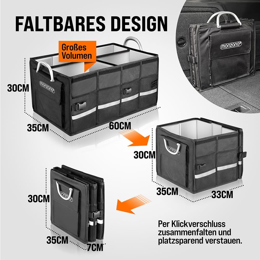 Monzana® Kofferraum Organizer Deckel 68L Isolierung Alu-Griffe Trennwände Wasserdicht Faltbar MDF Wände Rutschfest Kofferraumtasche Kühltasche Faltbox — Ansicht 2