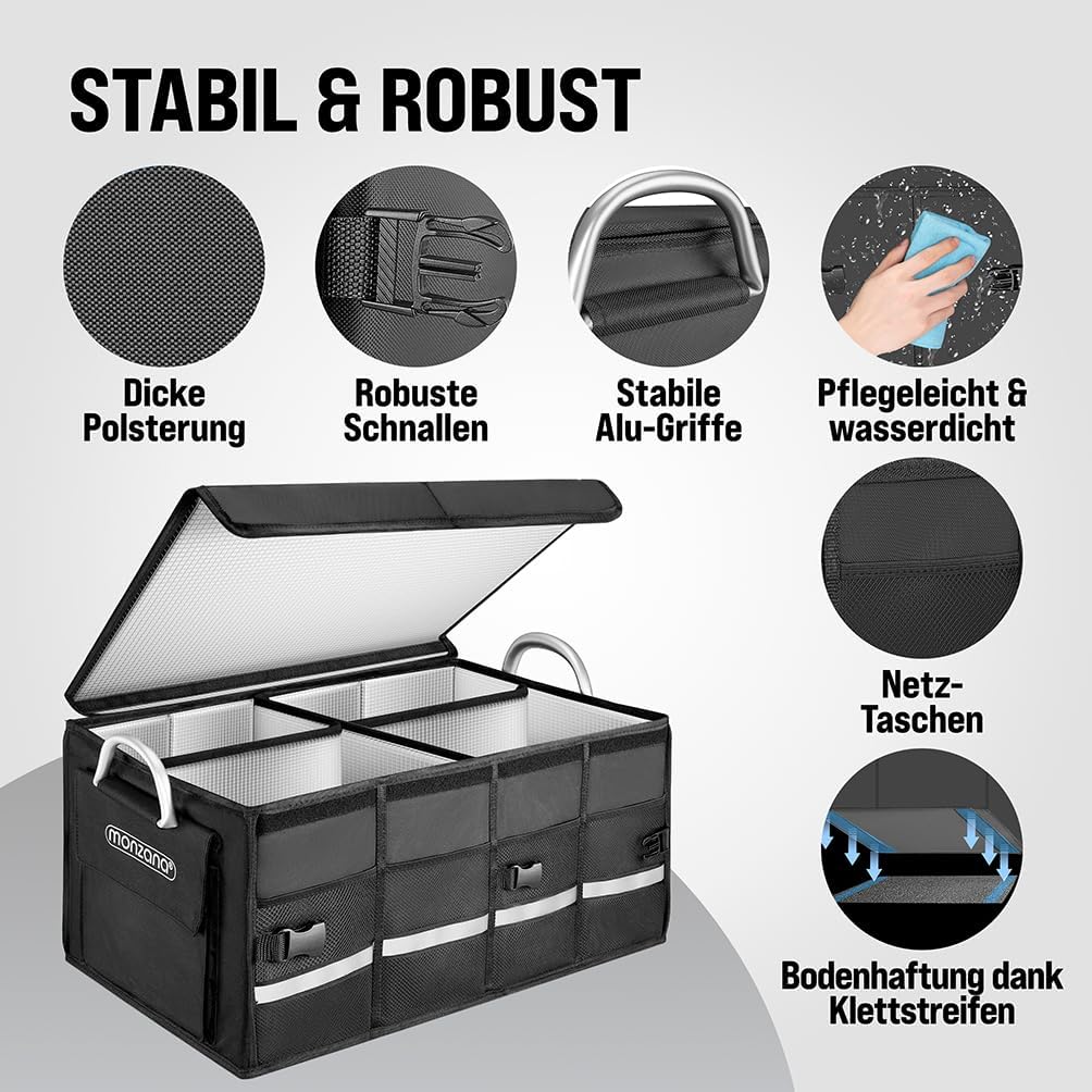 Monzana® Kofferraum Organizer Deckel 68L Isolierung Alu-Griffe Trennwände Wasserdicht Faltbar MDF Wände Rutschfest Kofferraumtasche Kühltasche Faltbox — Ansicht 4