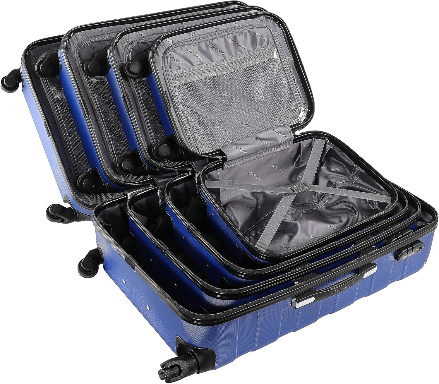 MONZANA® Kofferset Essential Hartschalen Koffer S-M-L-XL Gel-Griffe 4 Rollen Kantenschutz Hardcase Schloss Füße Trolley Rollkoffer Reisekoffer 4er Set blau — Ansicht 5