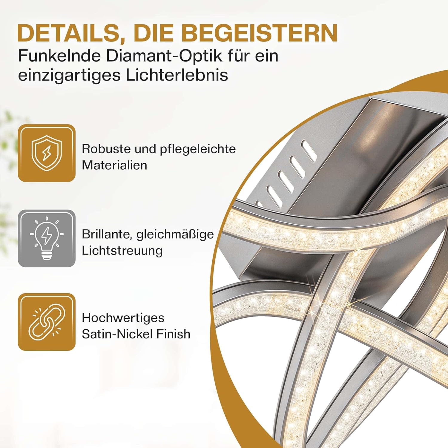 Monzana® LED Deckenlampe 4 Flammig 15W Diamant Warmweiß Montagematerial Wohnzimmer Schlafzimmer Büro Flur Küche Lampe Leuchte Deckenleuchte Silber — Ansicht 4