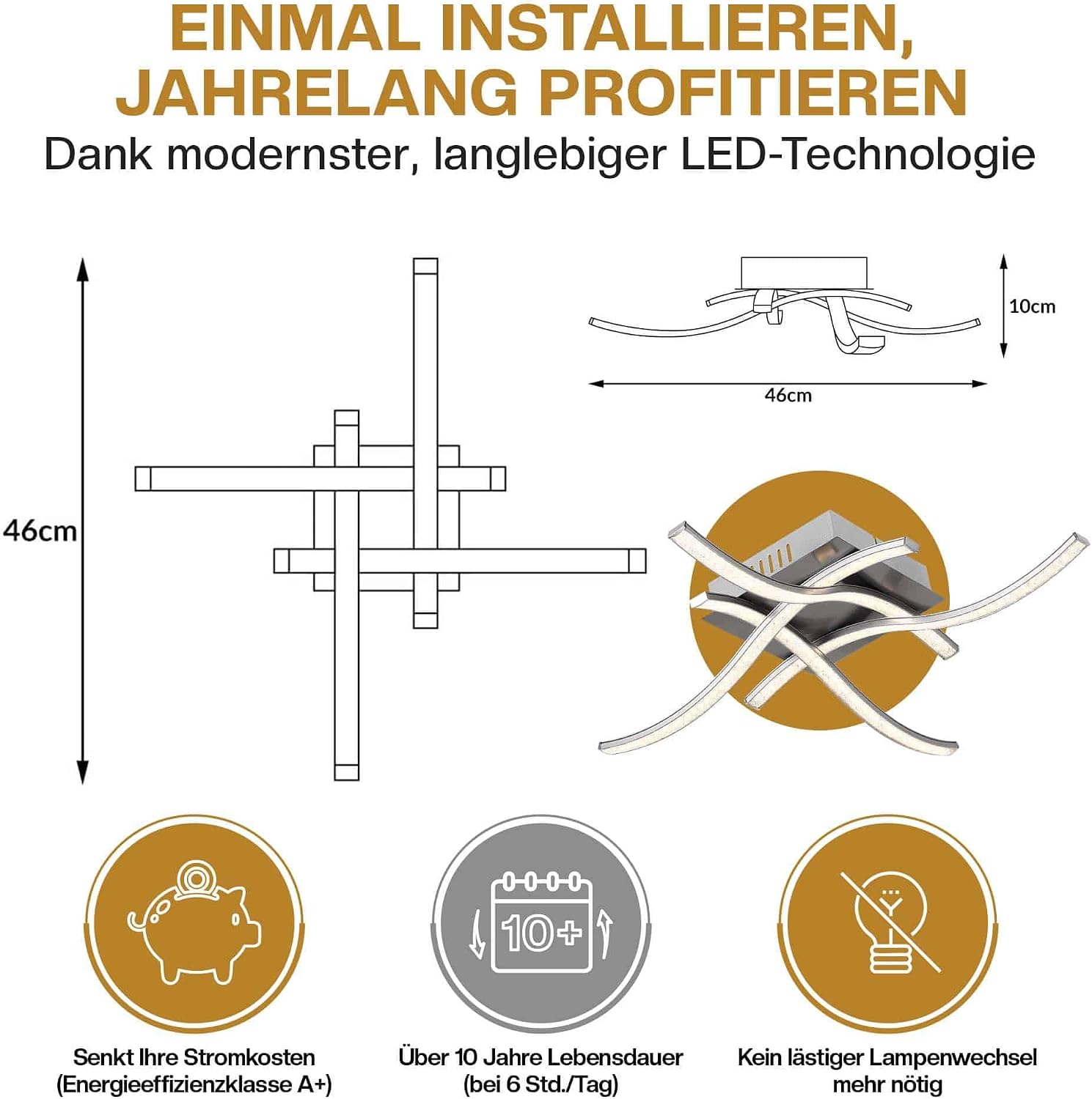 Monzana® LED Deckenlampe 4 Flammig 15W Diamant Warmweiß Montagematerial Wohnzimmer Schlafzimmer Büro Flur Küche Lampe Leuchte Deckenleuchte Silber — Ansicht 6