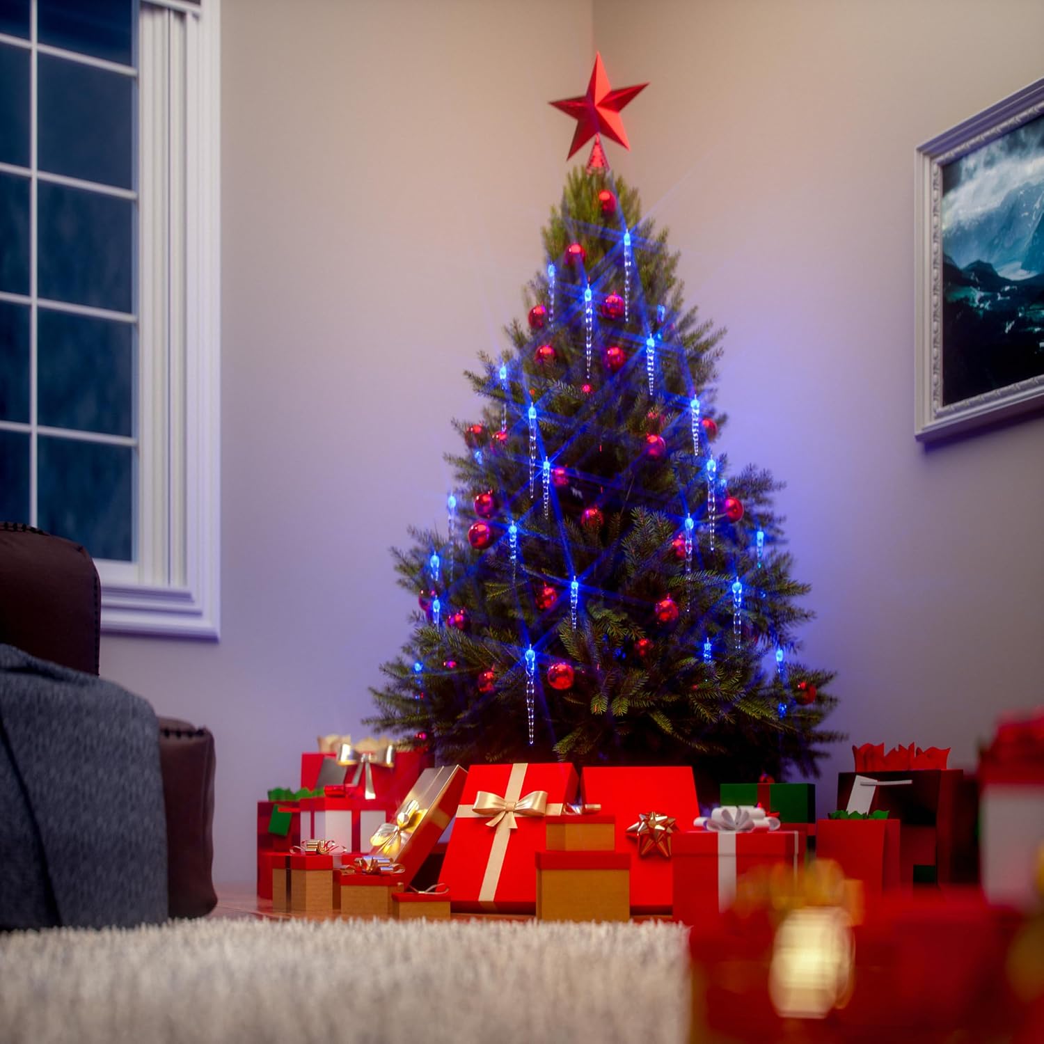 MONZANA® LED Eiszapfen Lichterkette 40 Eiszapfen blau Fernbedienung 8 Leuchtmodi Timer Innen Außen Weihnachtslichterkette — Ansicht 2