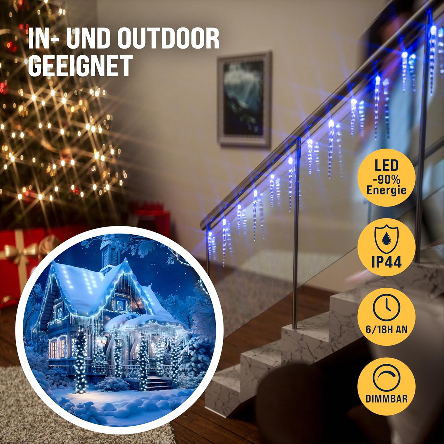MONZANA® LED Eiszapfen Lichterkette 40 Eiszapfen blau Fernbedienung 8 Leuchtmodi Timer Innen Außen Weihnachtslichterkette — Ansicht 6
