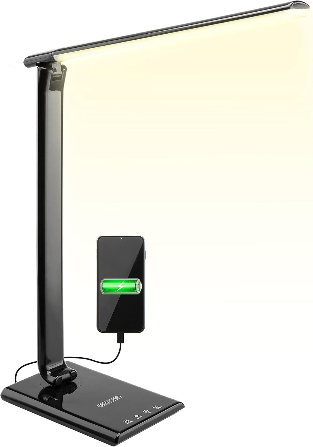 Monzana LED Schreibtischlampe USB Anschluss 3 Farb- 5 Helligkeitsstufen Touch Dimmbar Warmweiß Tischlampe Büro Nachttischlampe Warmes Licht Schwarz