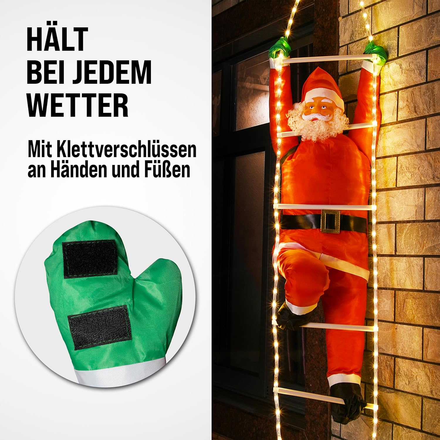 MONZANA® LED Weihnachtsmann Leiter XXL 240cm In-/Outdoor Timer 8 Leuchtfunktionen Fernbedienung dimmbar Santa Claus Nikolaus Weihnachten Deko Figur — Ansicht 5