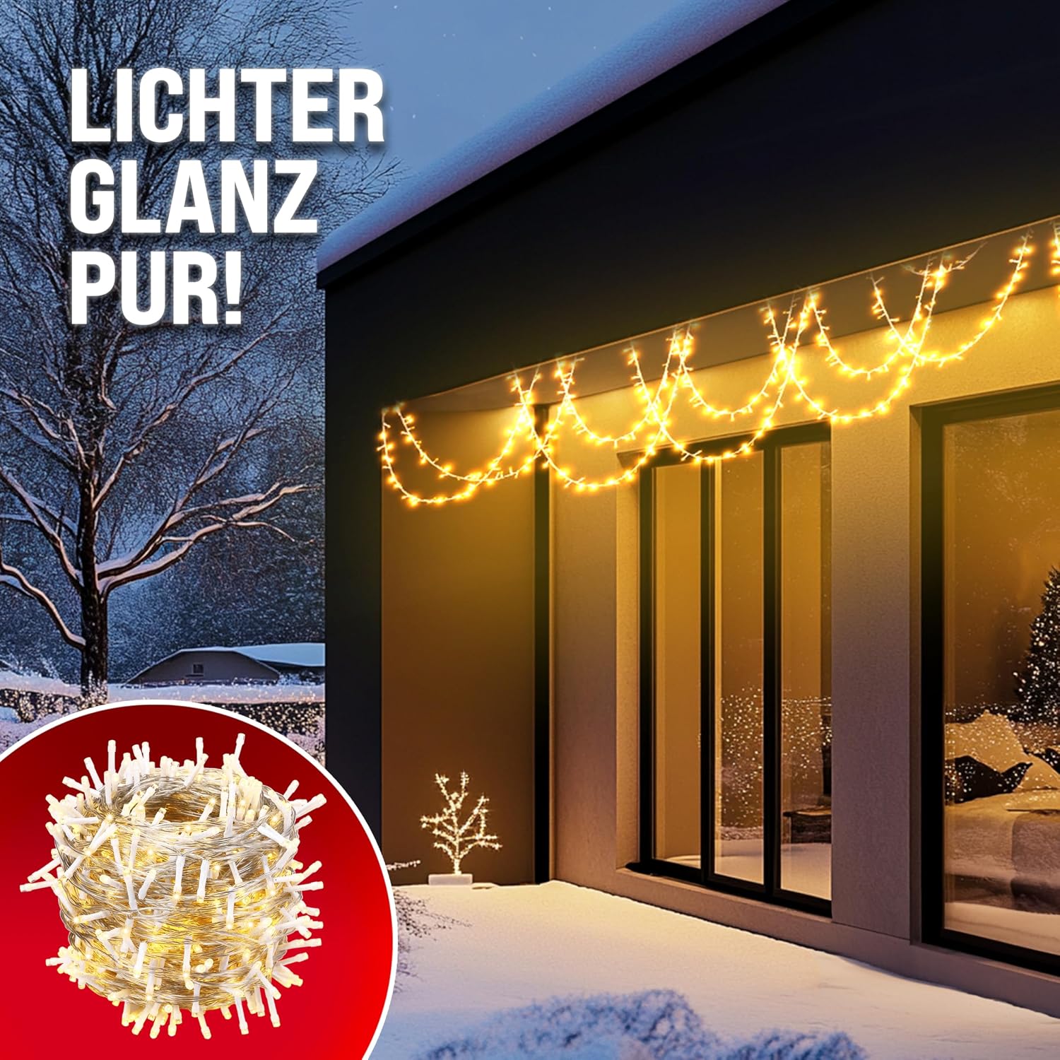 Monzana® Lichterkette 600 LED 60m Innen Außen IP44 Stromsparend Stecker Leuchtkette Weihnachten Weihnachtsbeleuchtung Weihnachtsdeko Girlande Warmweiß — Ansicht 4