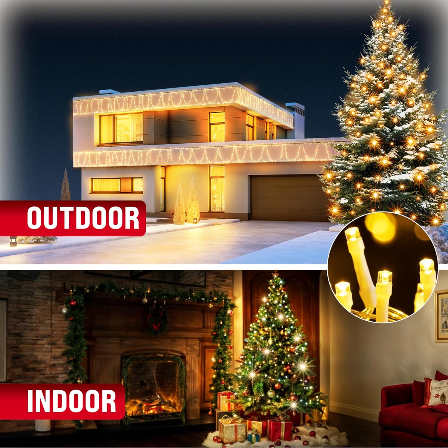 Monzana® Lichterkette 600 LED 60m Innen Außen IP44 Stromsparend Stecker Leuchtkette Weihnachten Weihnachtsbeleuchtung Weihnachtsdeko Girlande Warmweiß — Ansicht 6